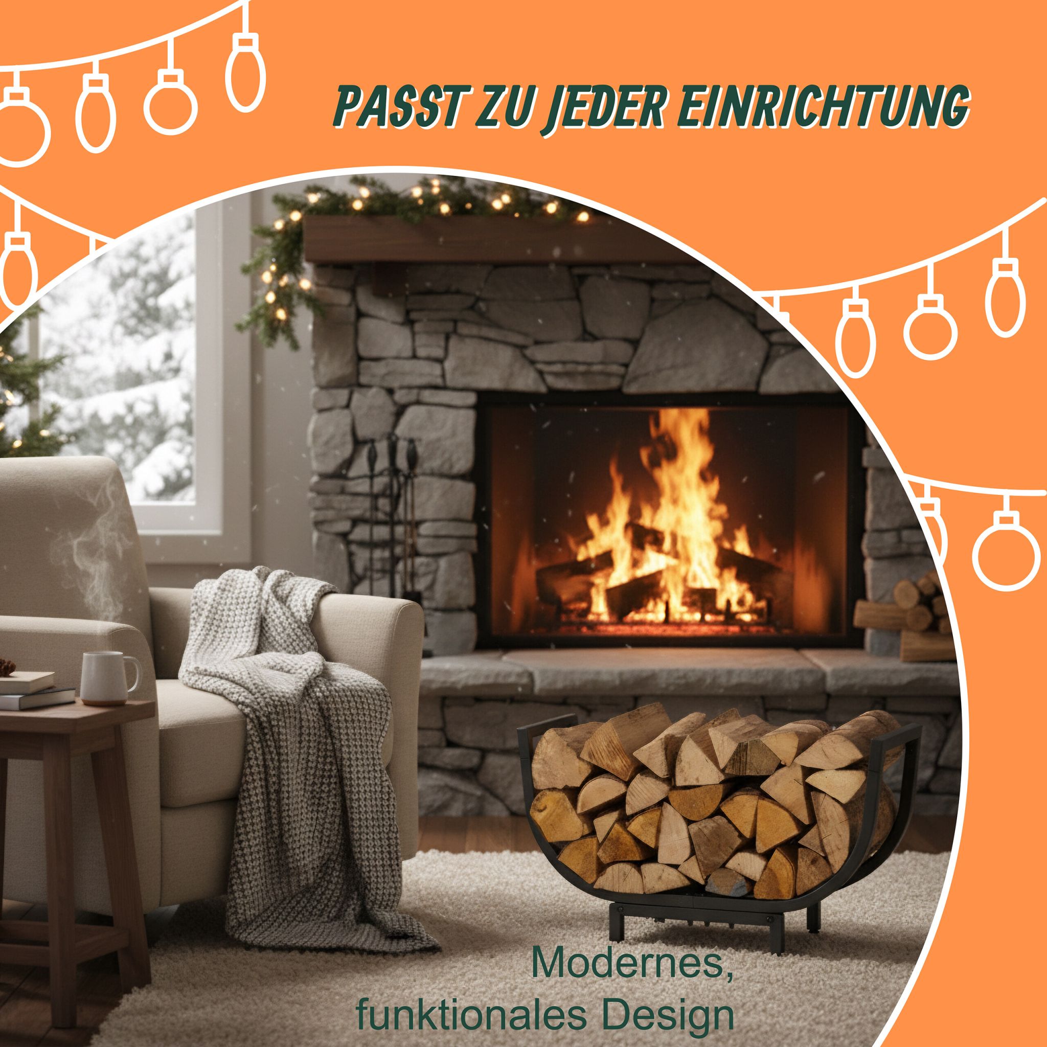 Kaminholzregal geschwungenen Design Schwarz von Relaxdays