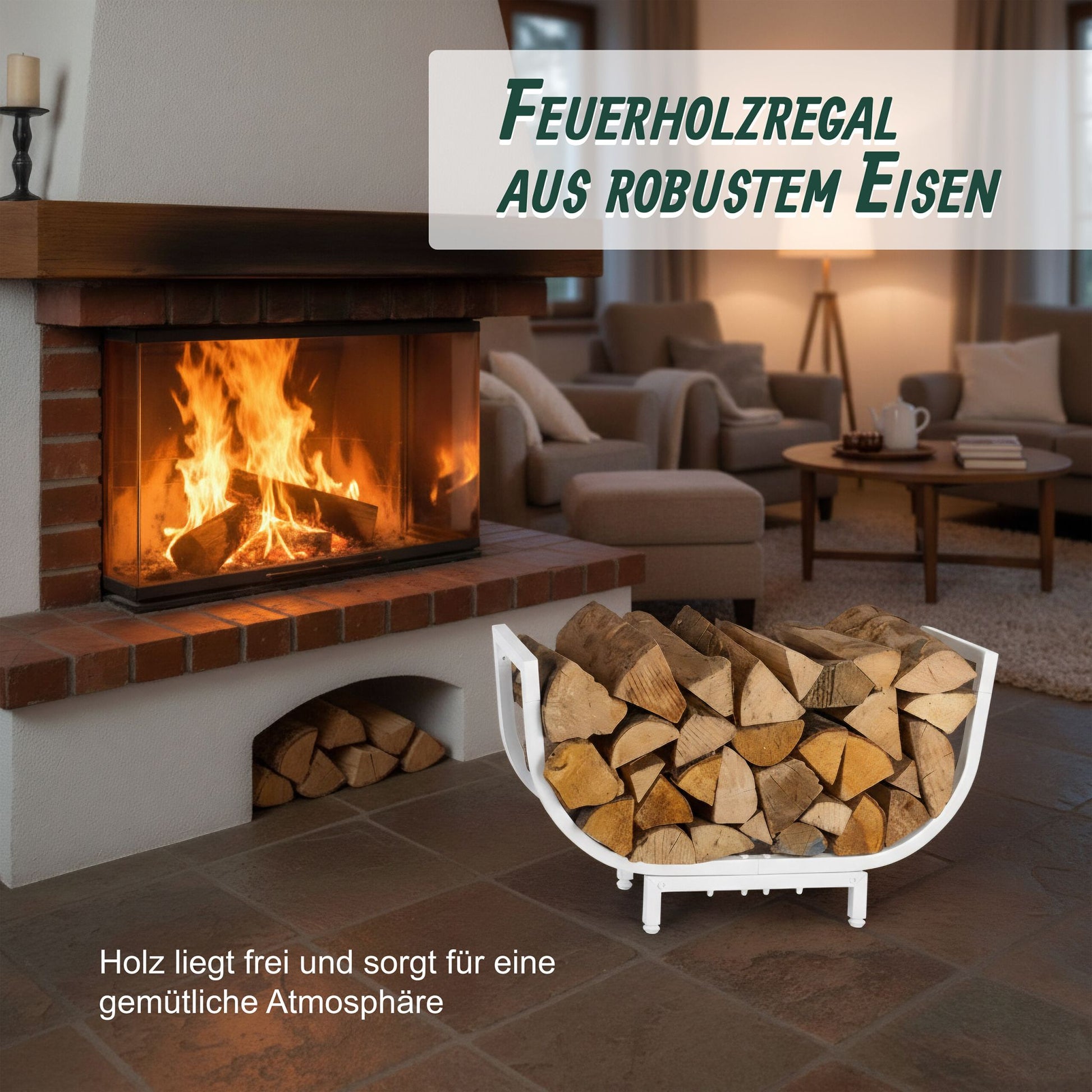 Kaminholzregal geschwungenen Design Weiss von Relaxdays
