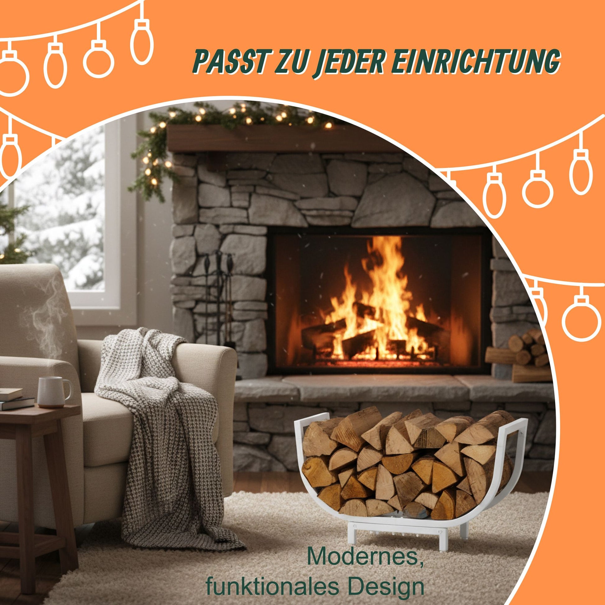 Kaminholzregal geschwungenen Design Weiss von Relaxdays