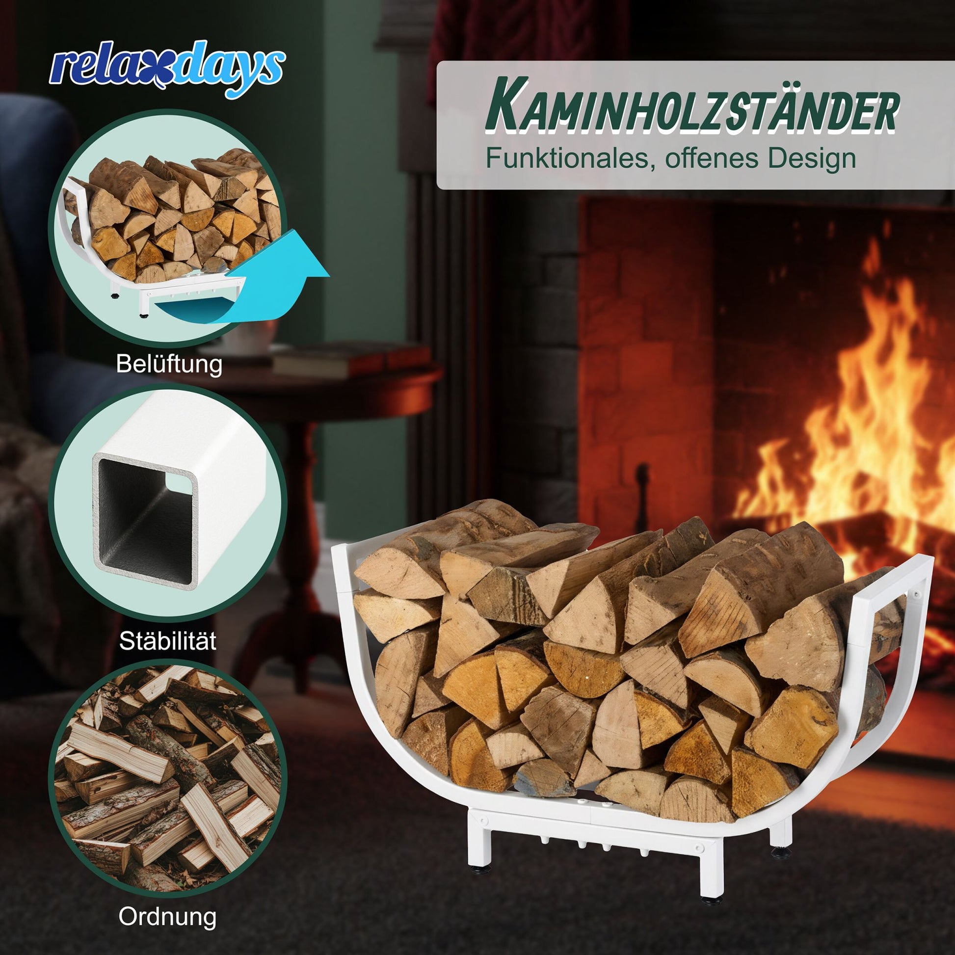 Kaminholzregal geschwungenen Design Weiss von Relaxdays