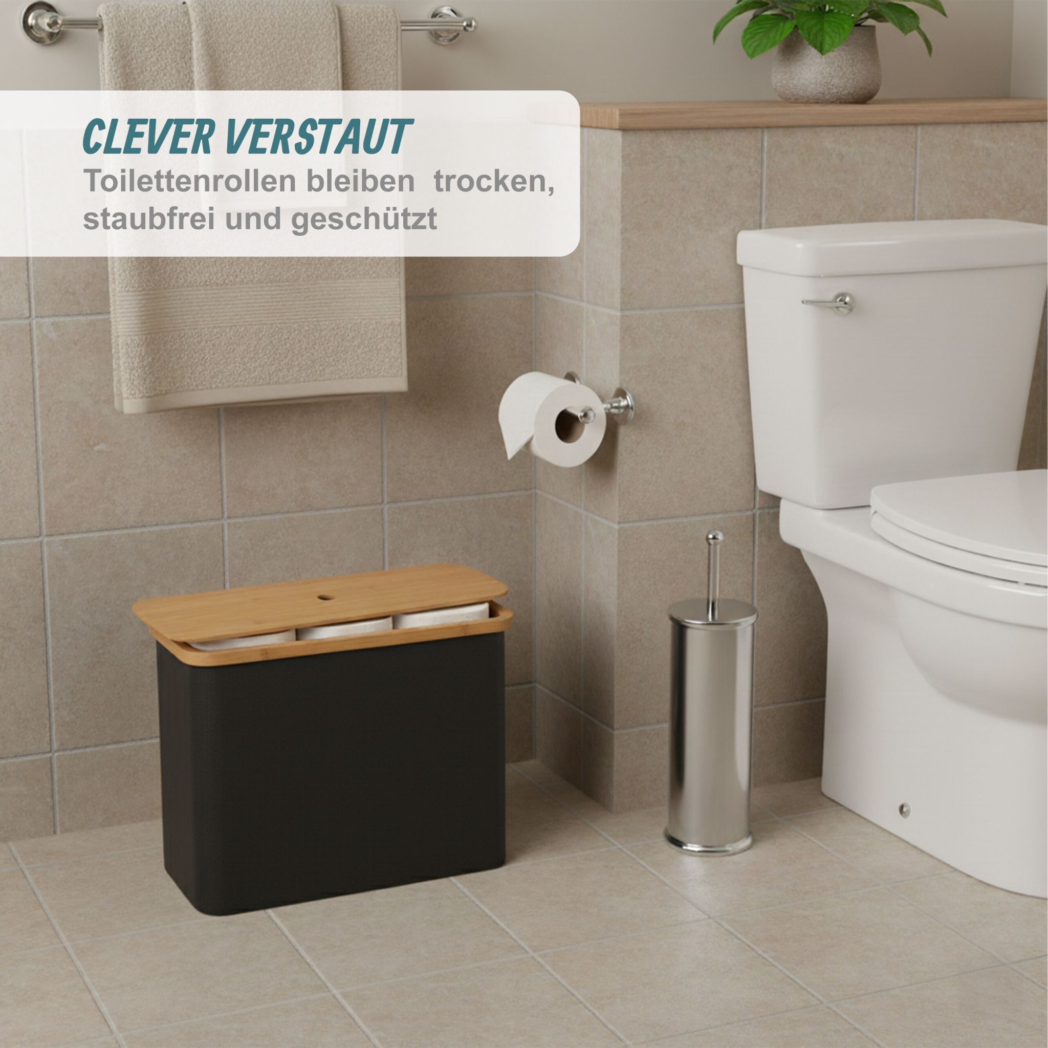 Toilettenpapier Aufbewahrung 12 Rollen Hellbraun-Schwarz