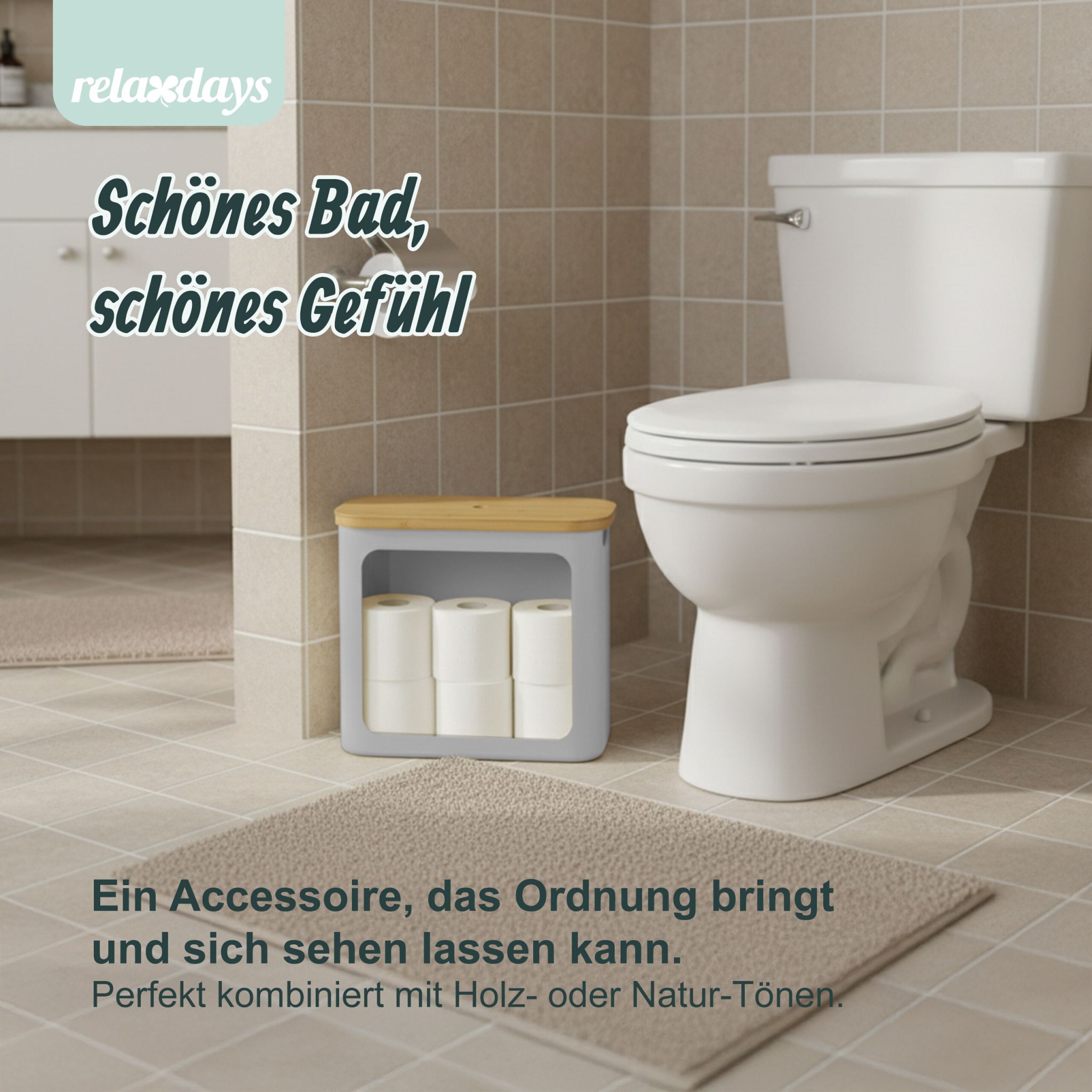 Toilettenpapier Aufbewahrung 12 Rollen Hellbraun-Grau
