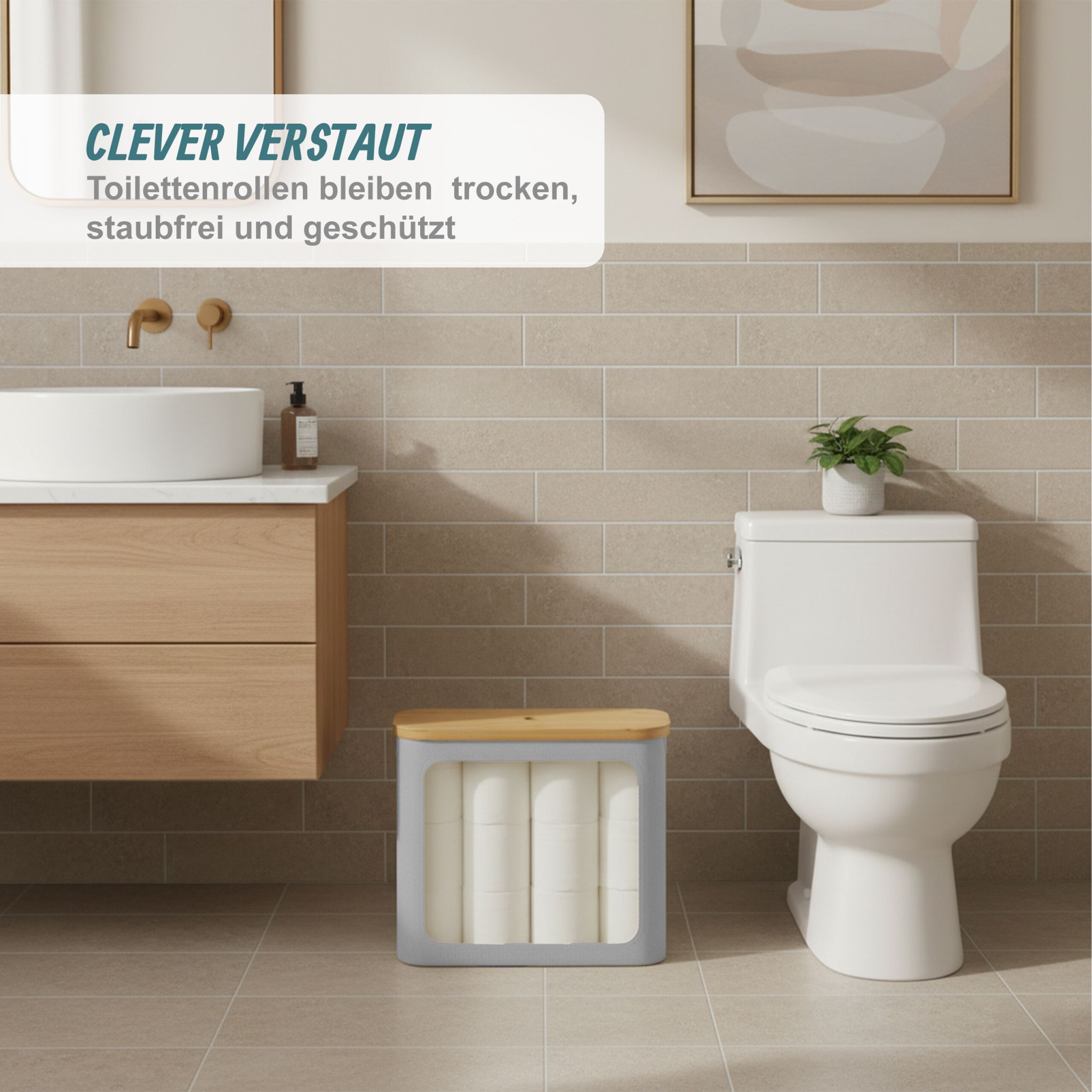 Toilettenpapier Aufbewahrung 12 Rollen Hellbraun-Grau