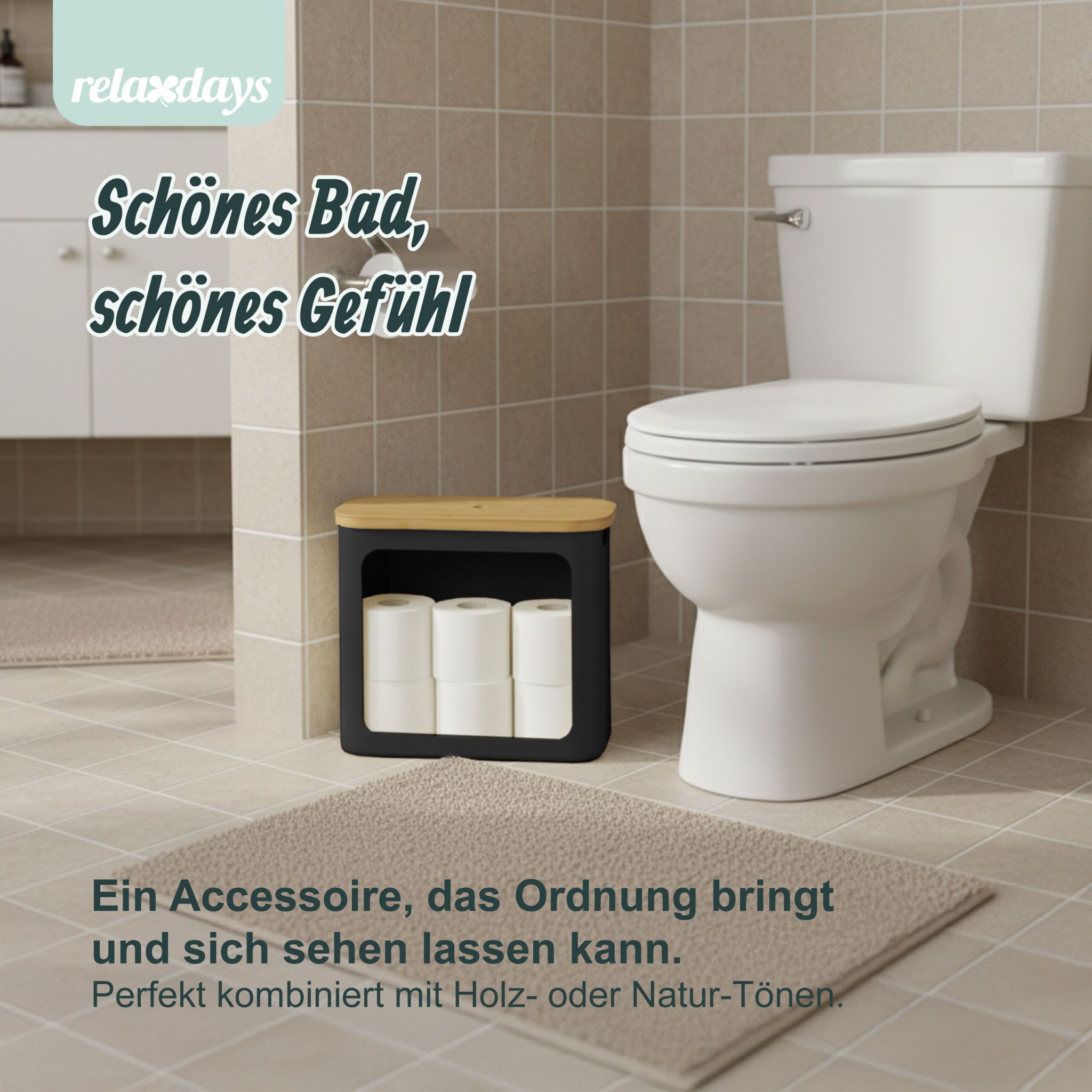 Toilettenpapier Aufbewahrung 12 Rollen Hellbraun-Schwarz