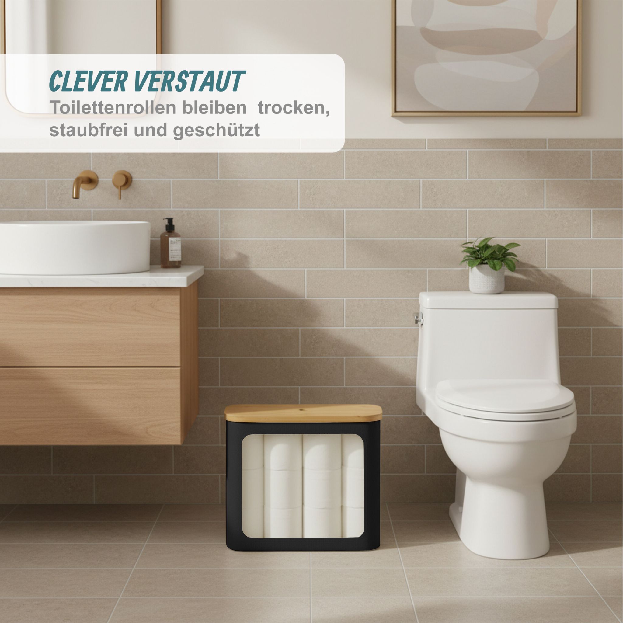 Toilettenpapier Aufbewahrung 12 Rollen Hellbraun-Schwarz