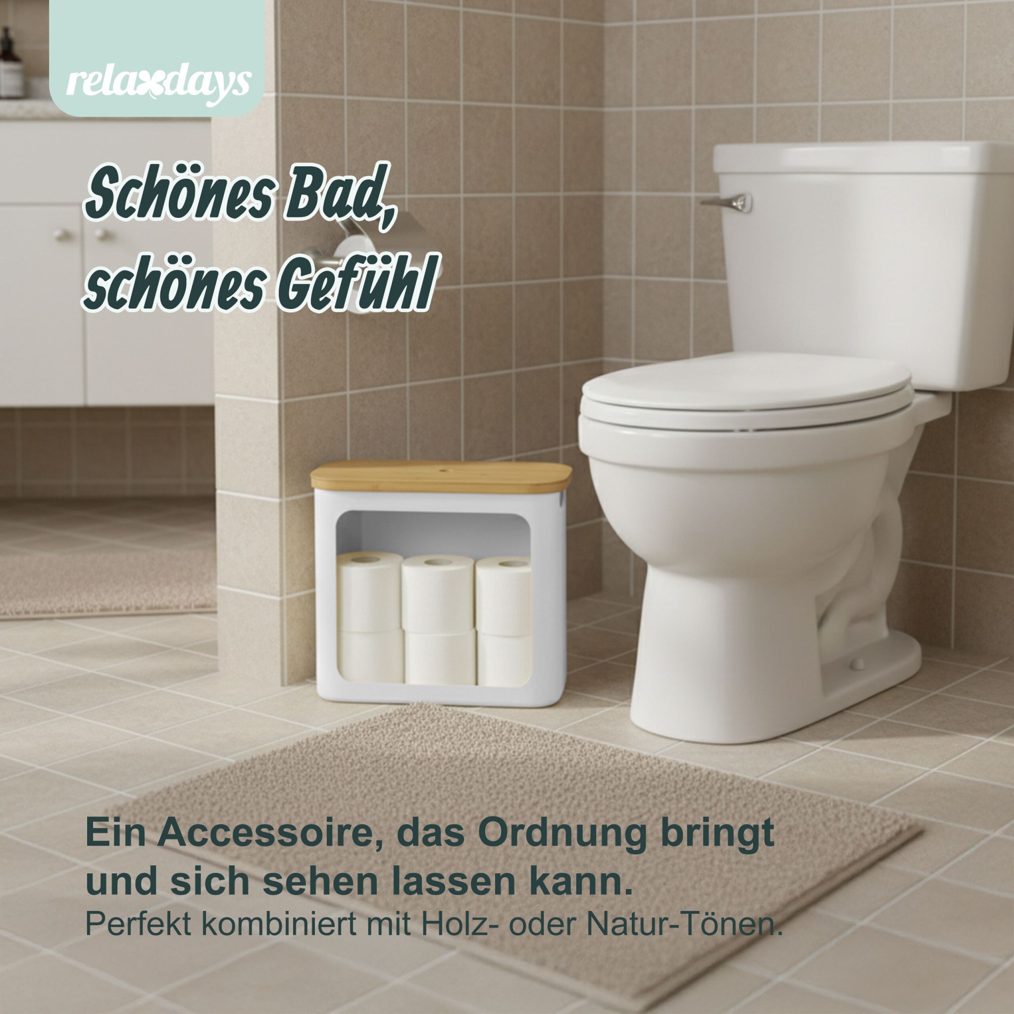 Toilettenpapier Aufbewahrung 12 Rollen Weiss-Hellbraun