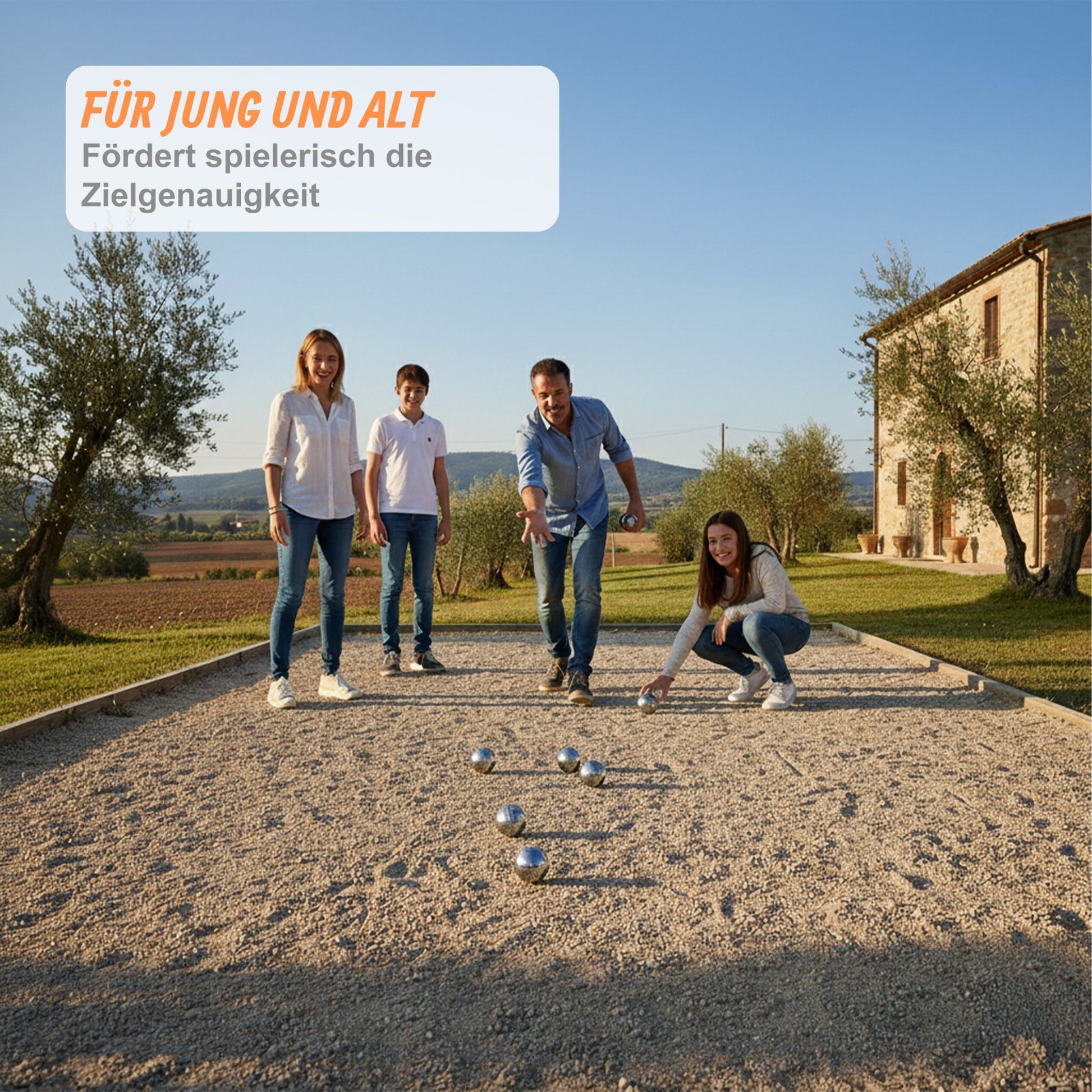 Boule Kugelset mit 6 Kugeln Orange-Schwarz-Silber von Relaxdays
