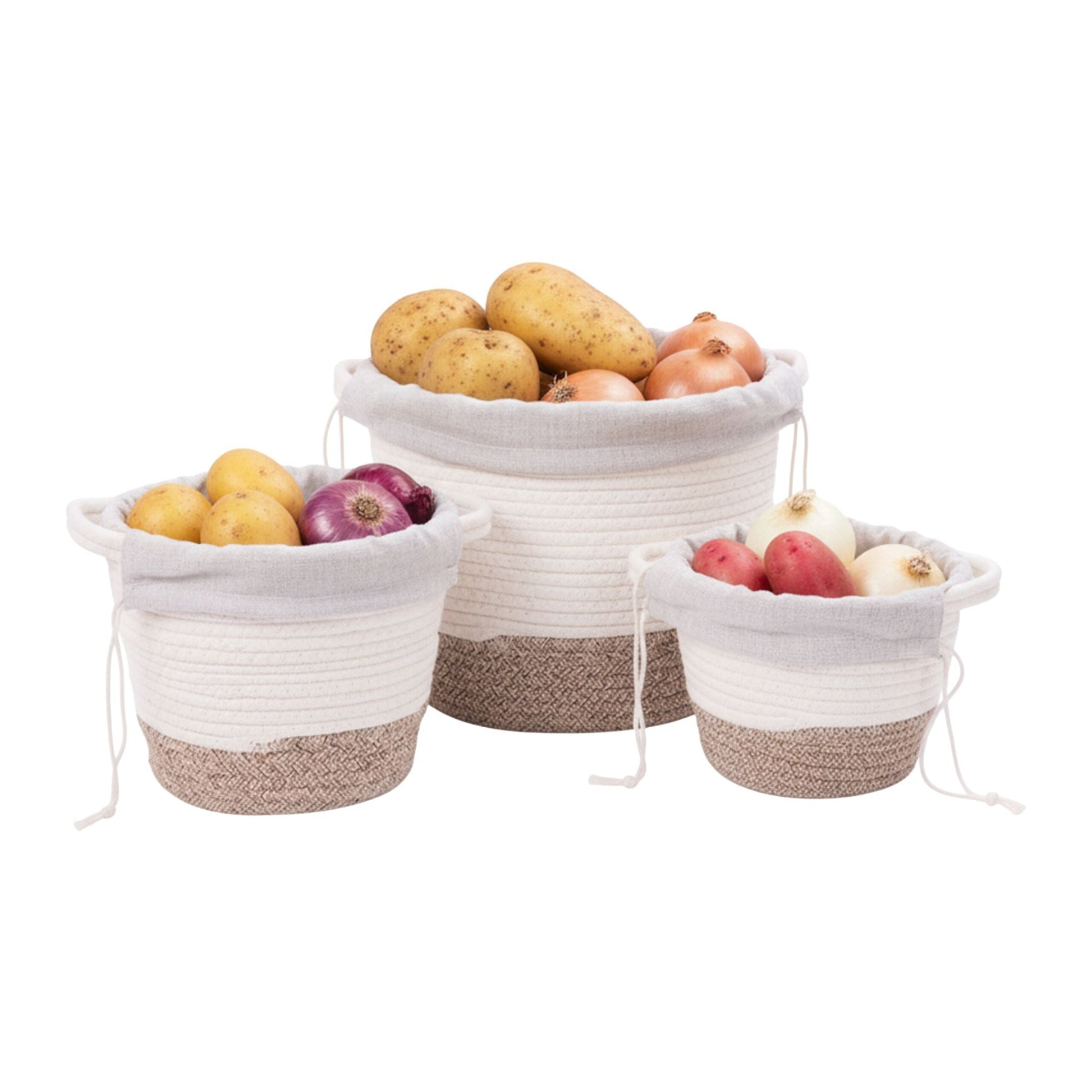 Kartoffel Aufbewahrung 3er-Set Beige-Weiss-Schwarz von Relaxdays