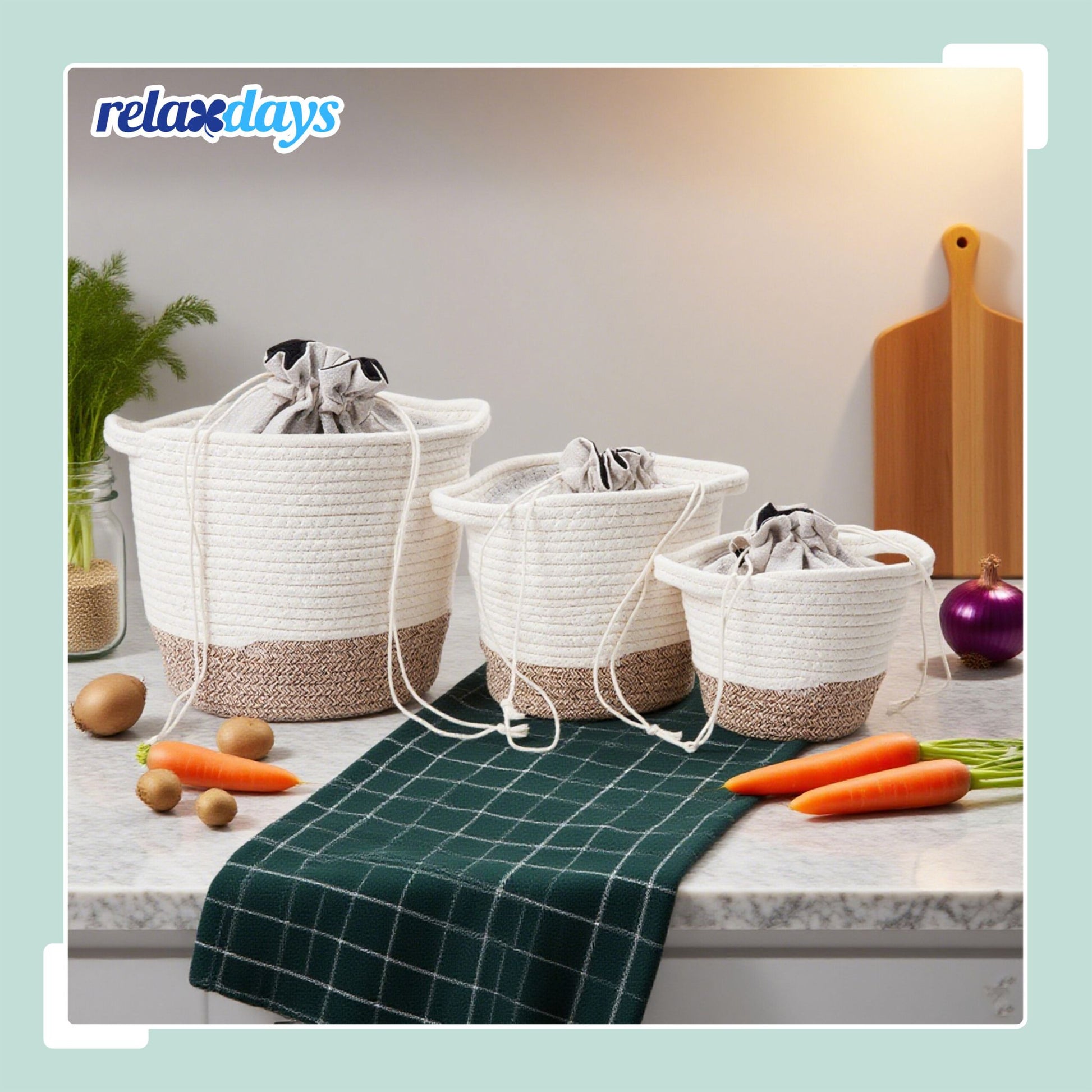 Kartoffel Aufbewahrung 3er-Set Beige-Weiss-Schwarz von Relaxdays