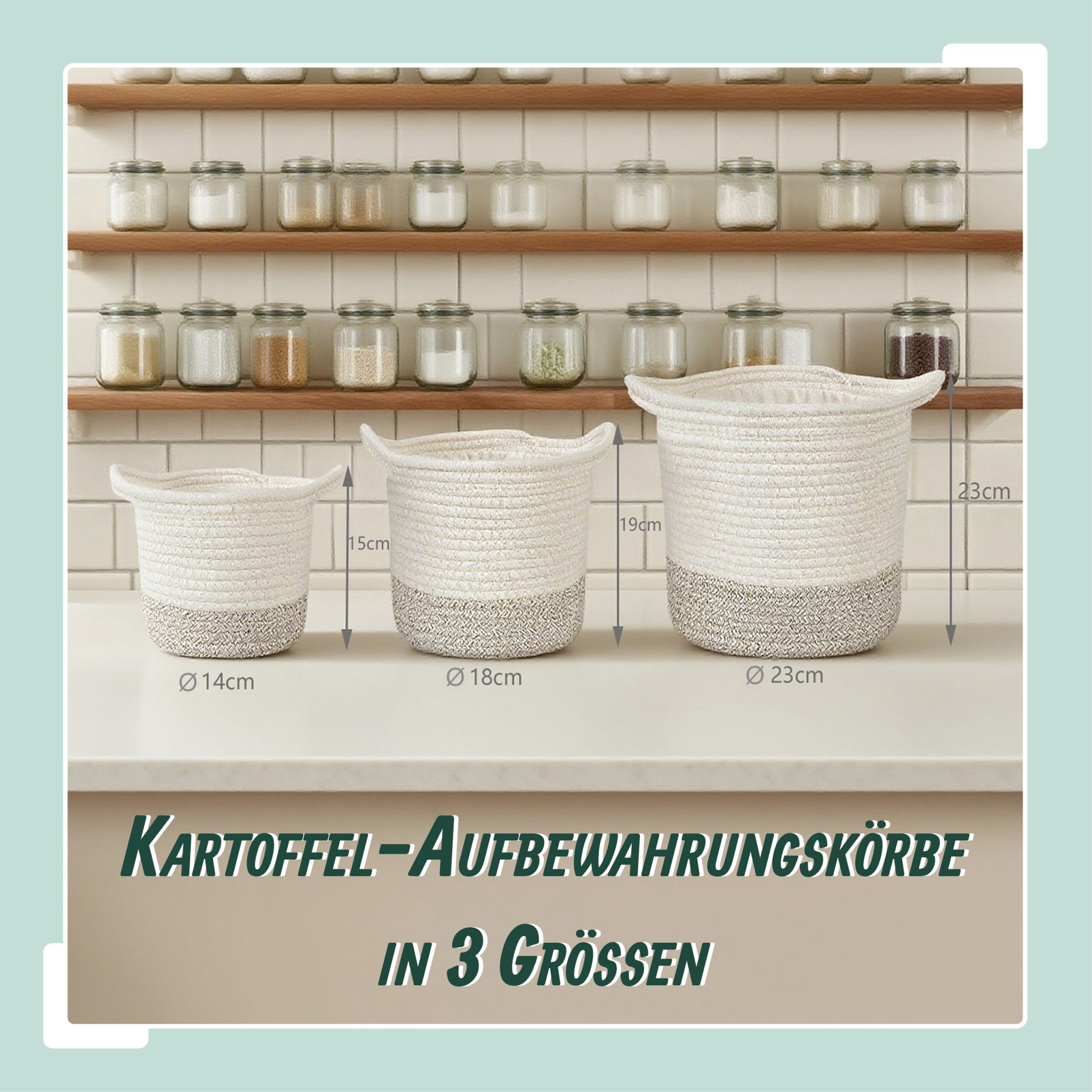 Kartoffel Aufbewahrung 3er-Set Beige-Weiss-Schwarz von Relaxdays