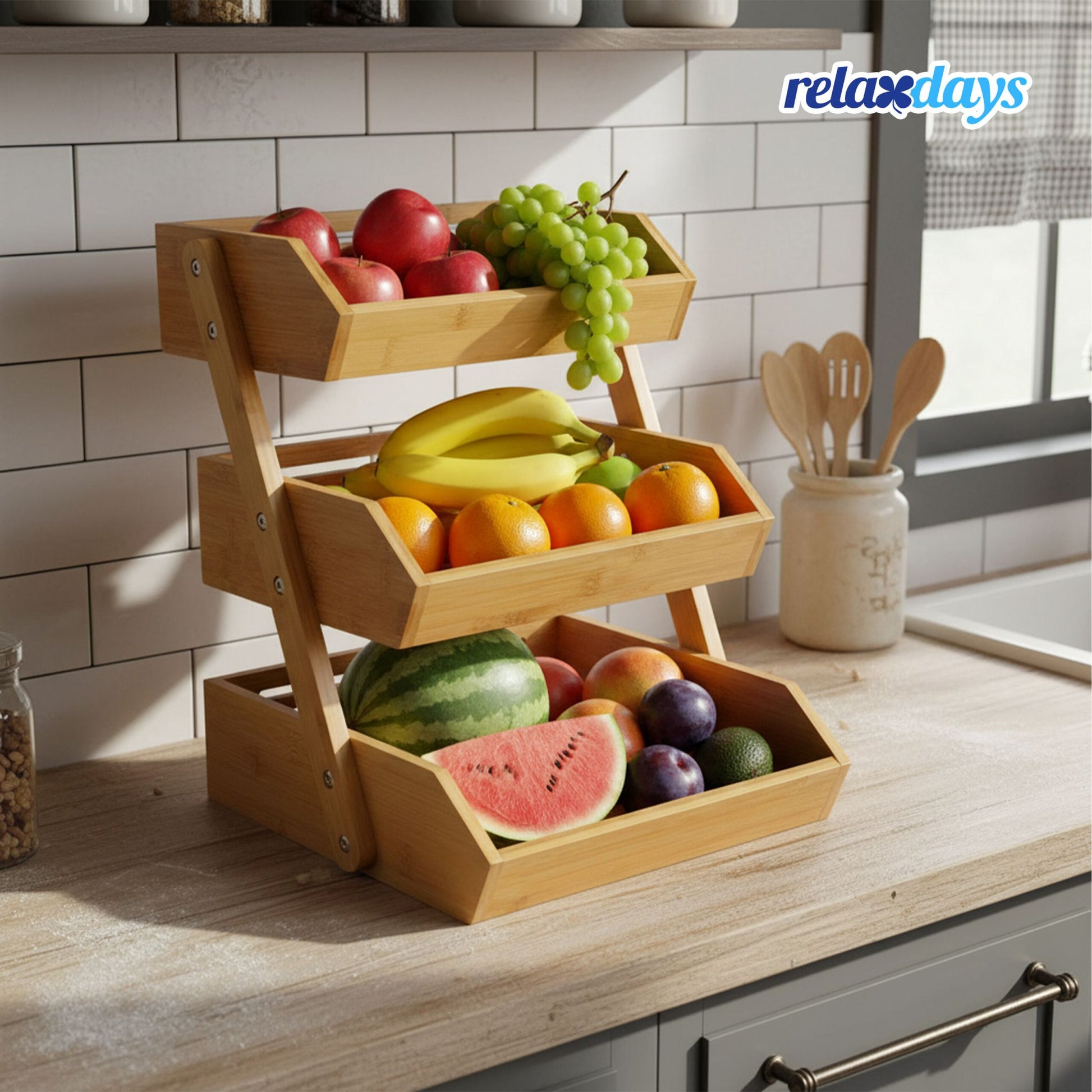 Obst Etagere Bambus 3 Etagen Hellbraun von Relaxdays