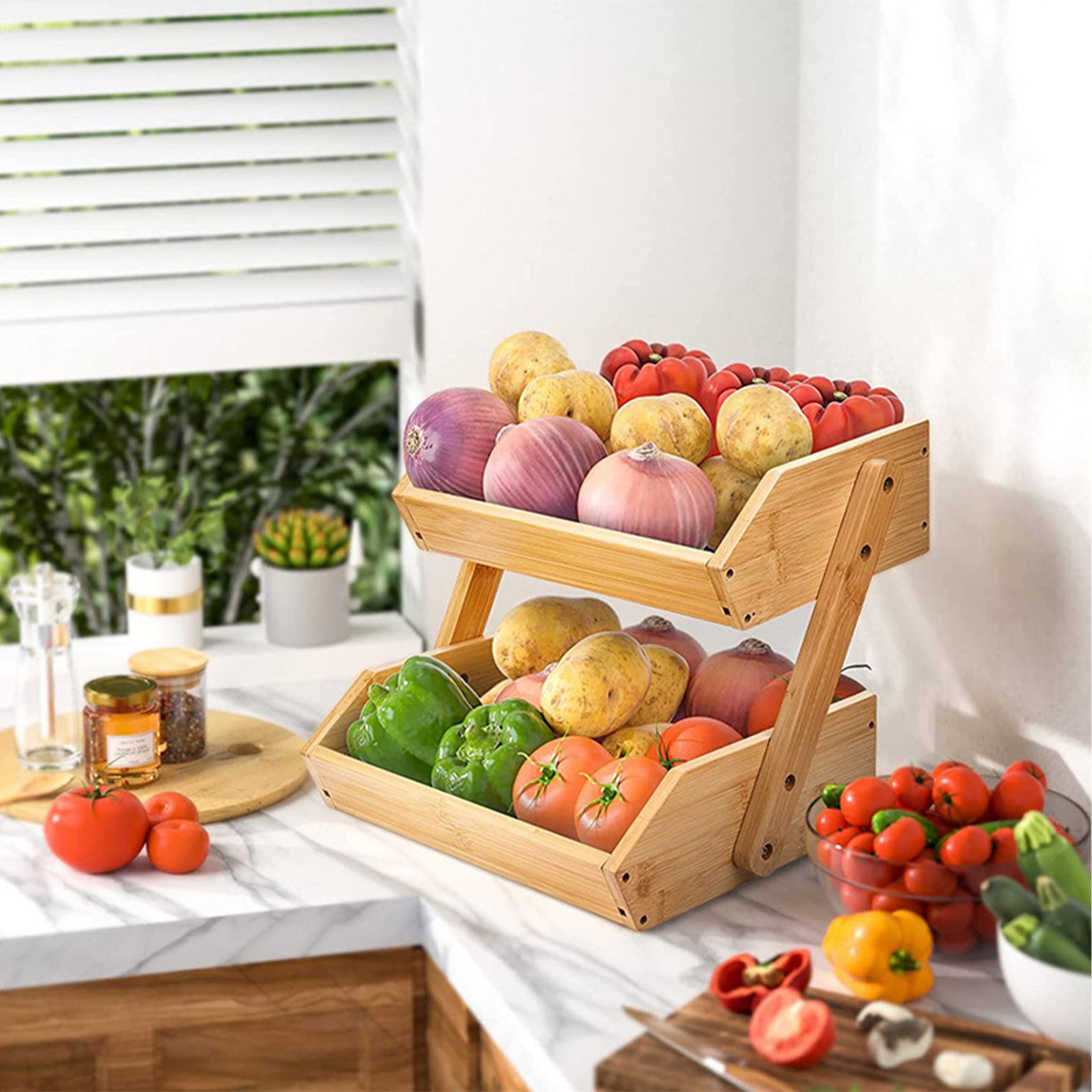 Obst Etagere Bambus 2 Etagen Hellbraun von Relaxdays