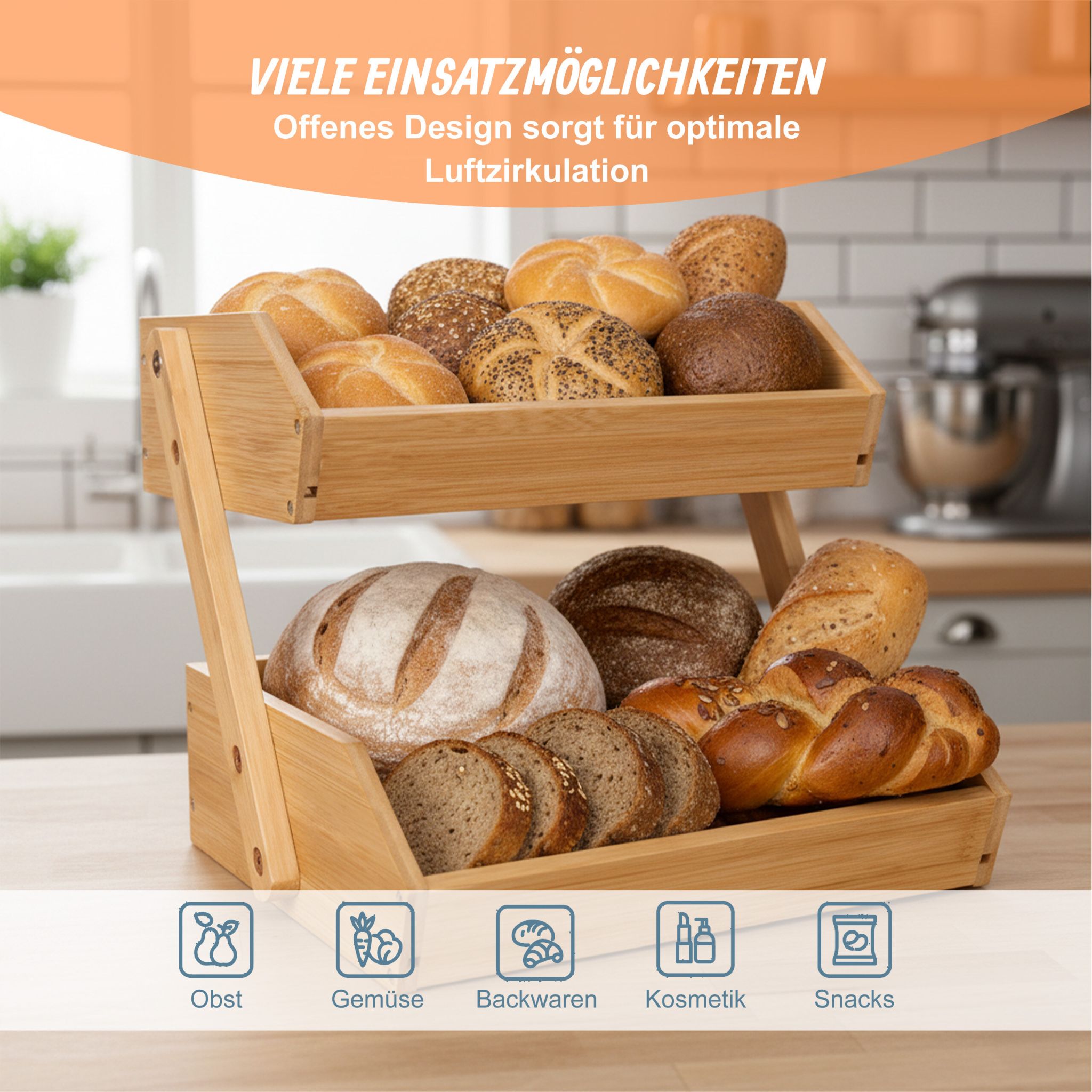 Obst Etagere Bambus 2 Etagen Hellbraun von Relaxdays