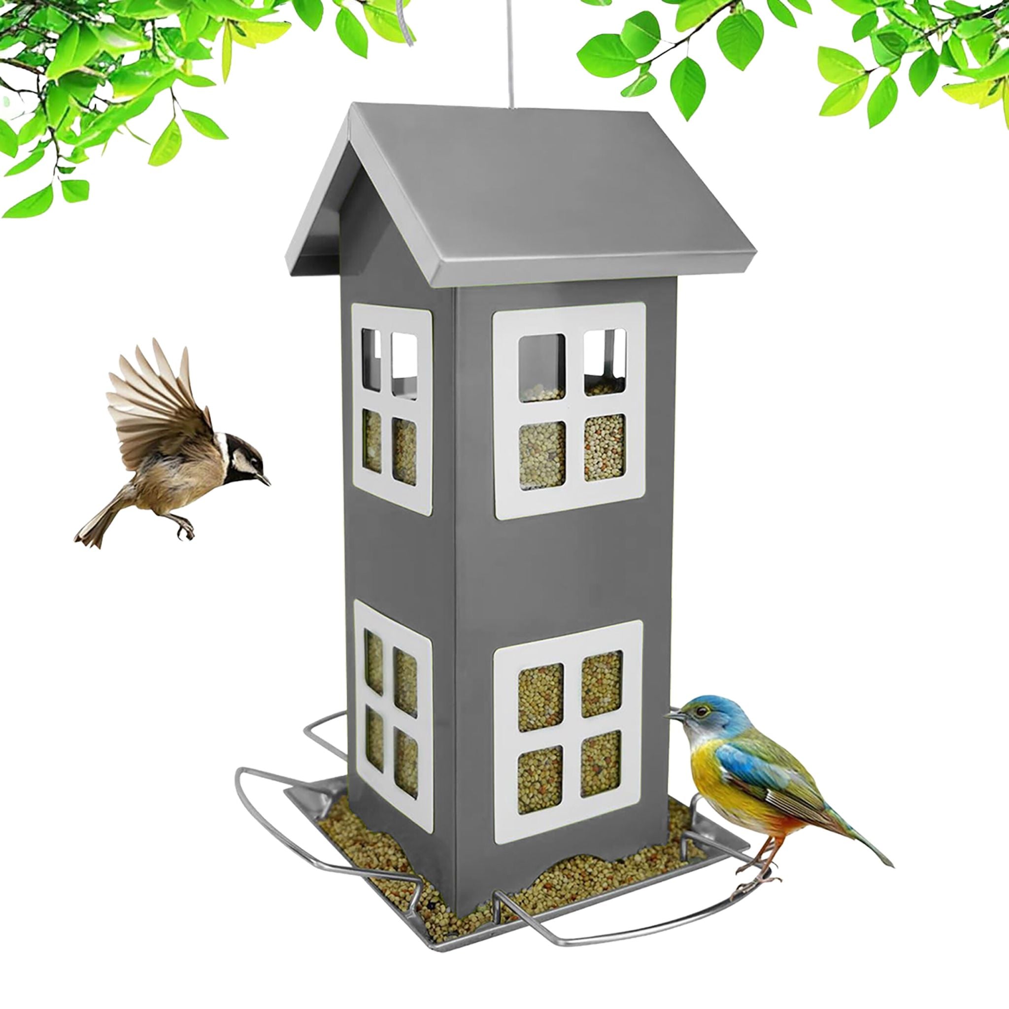 Vogelhaus zum Aufhängen Weiss-Silber-Grau von Relaxdays