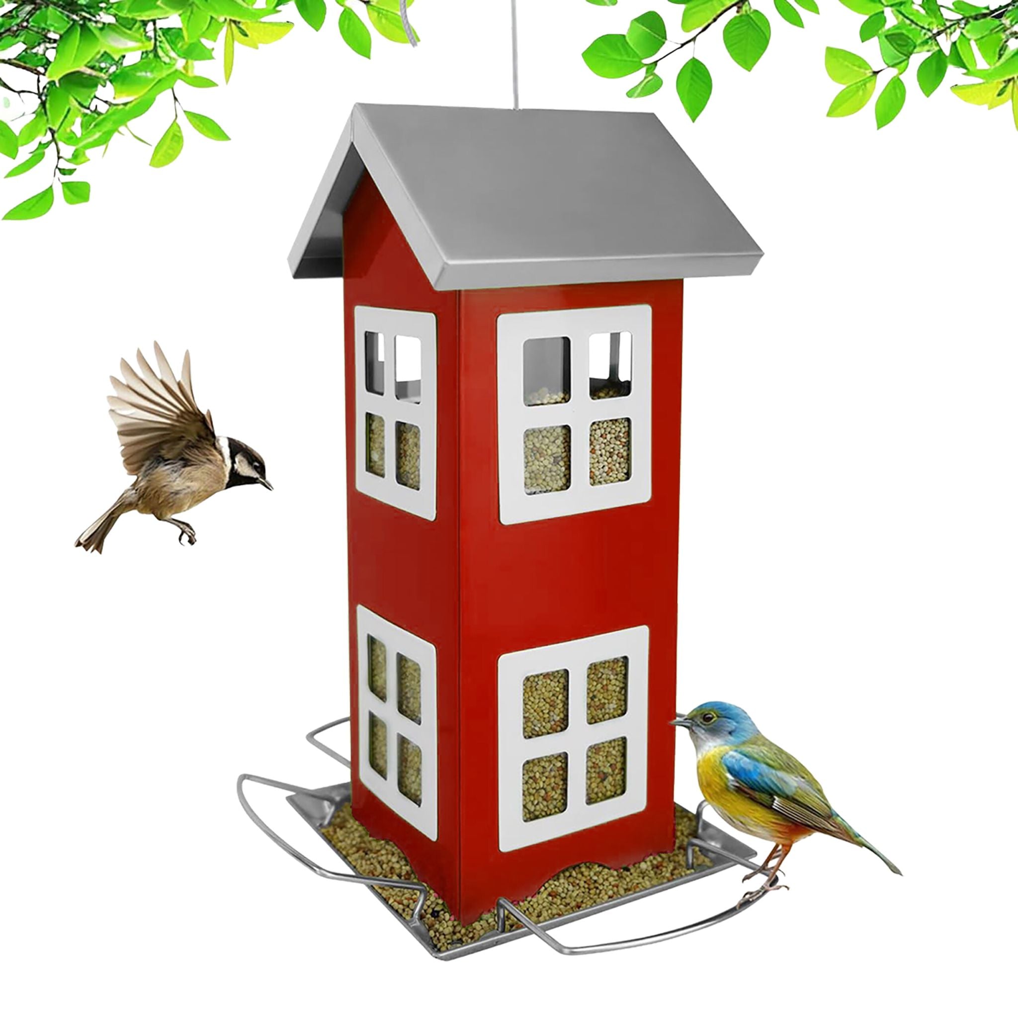 Vogelhaus zum Aufhängen Weiss-Rot-Silber von Relaxdays
