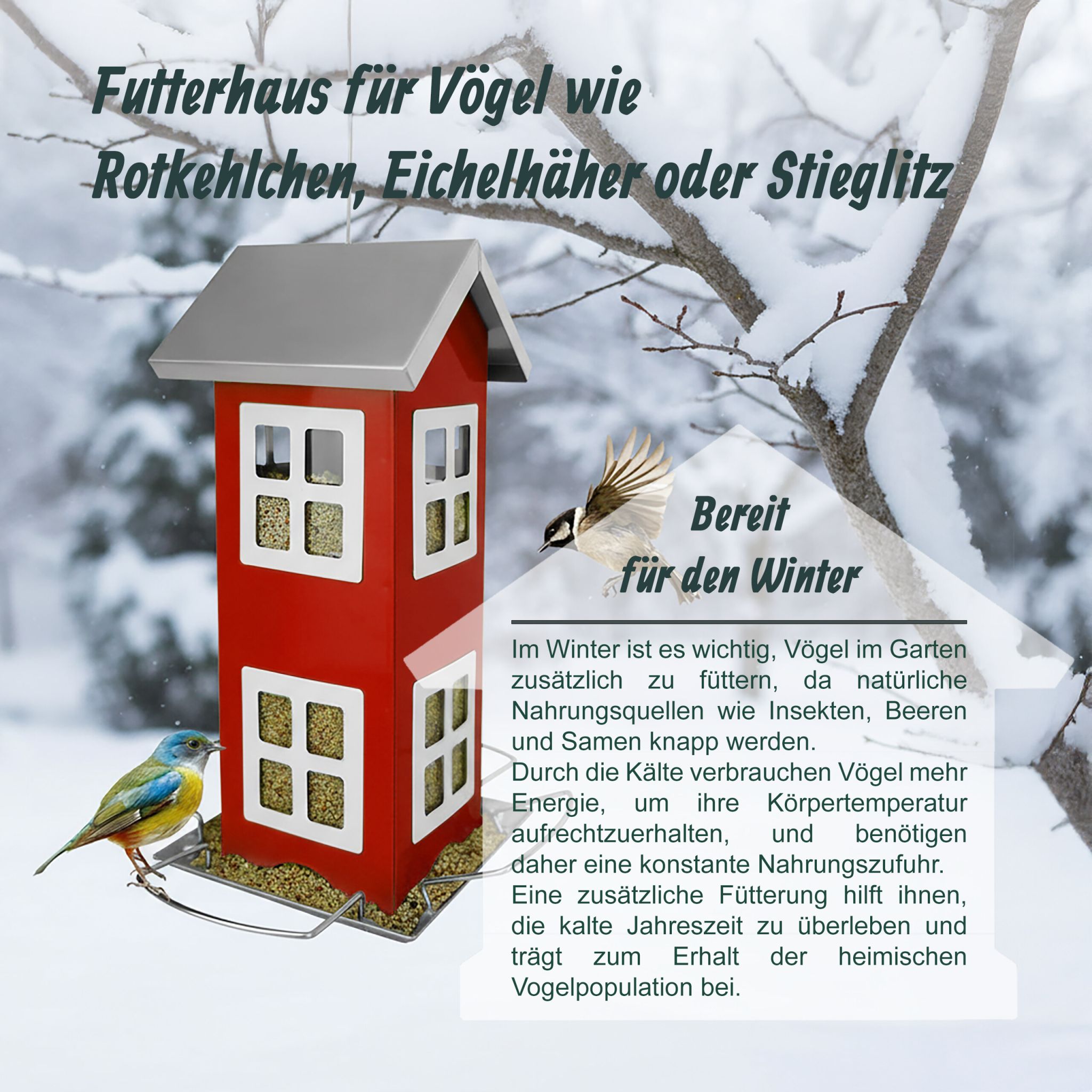 Vogelhaus zum Aufhängen Weiss-Rot-Silber von Relaxdays