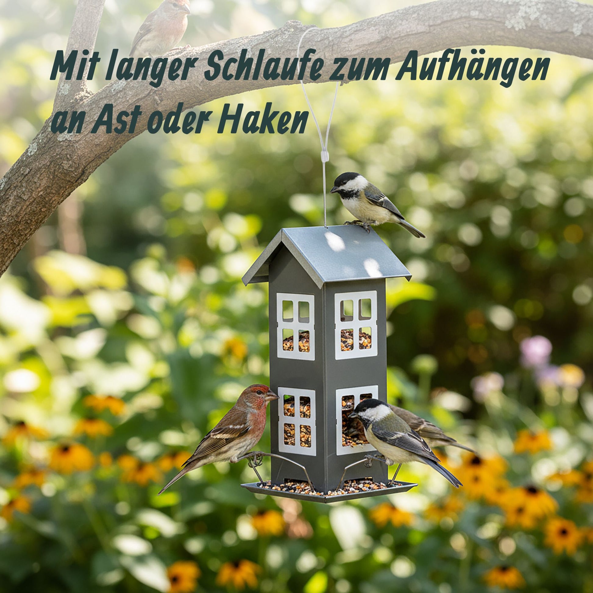 Vogelhaus zum Aufhängen Weiss-Rot-Silber von Relaxdays