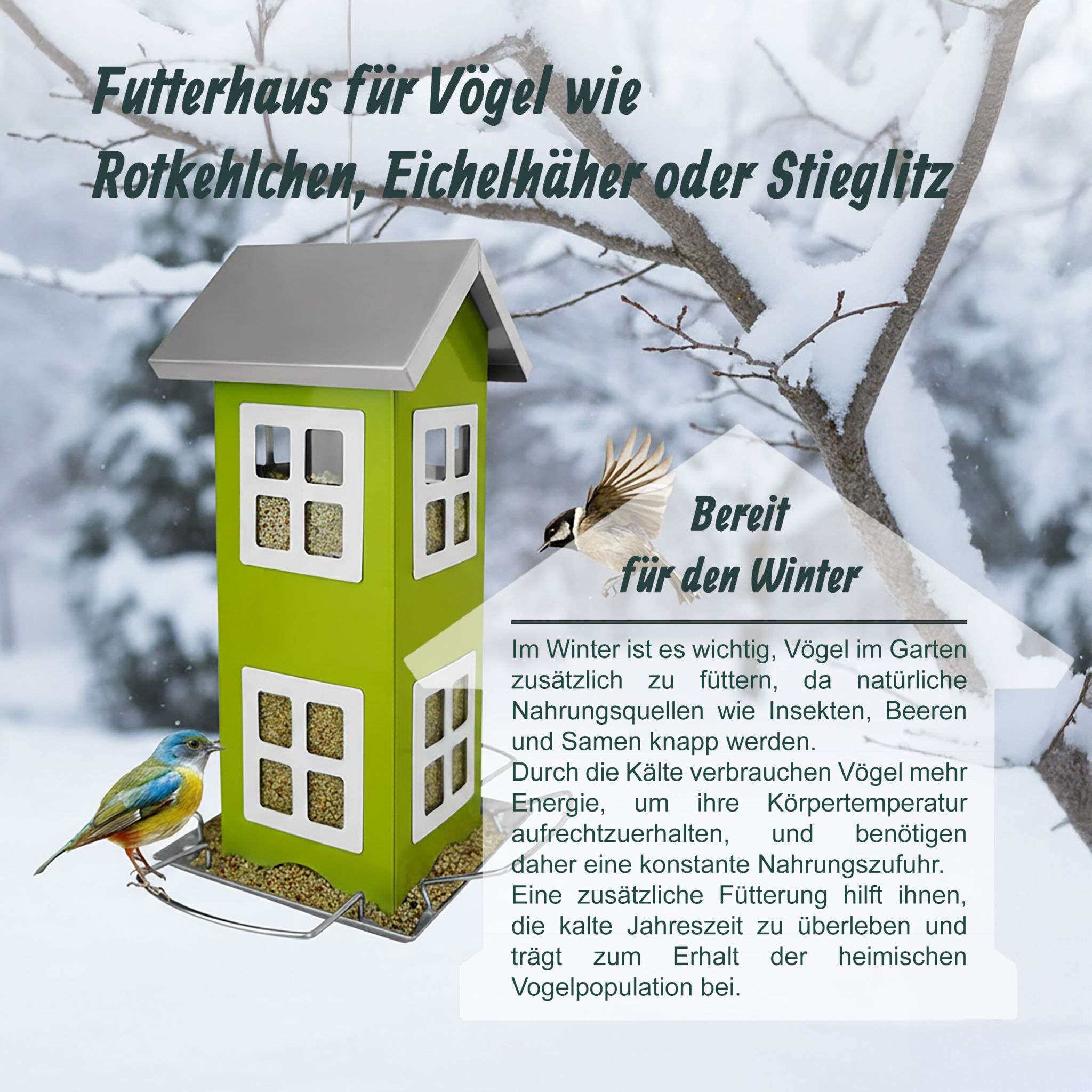 Vogelhaus zum Aufhängen Weiss-Grün-Silber