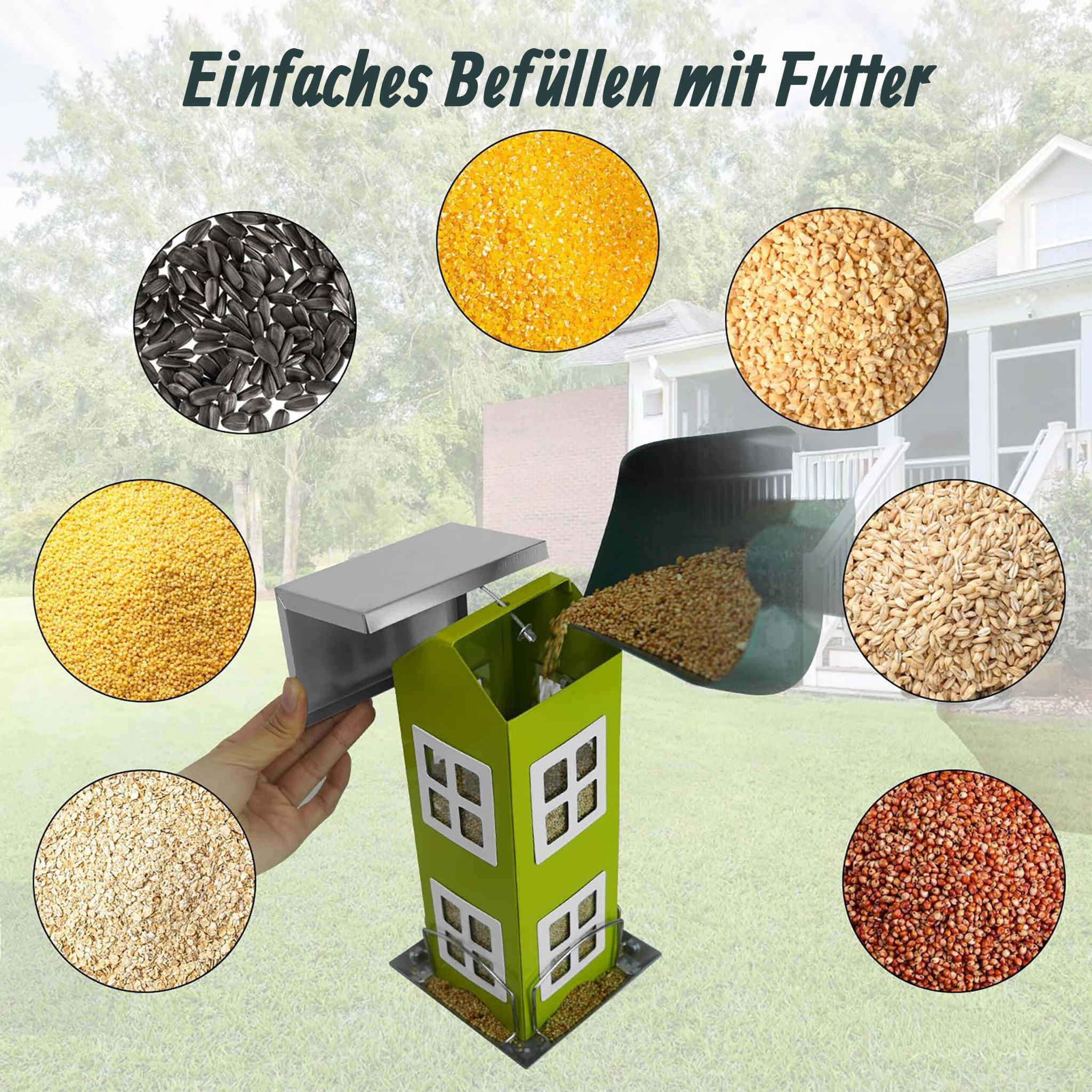 Vogelhaus zum Aufhängen Weiss-Grün-Silber