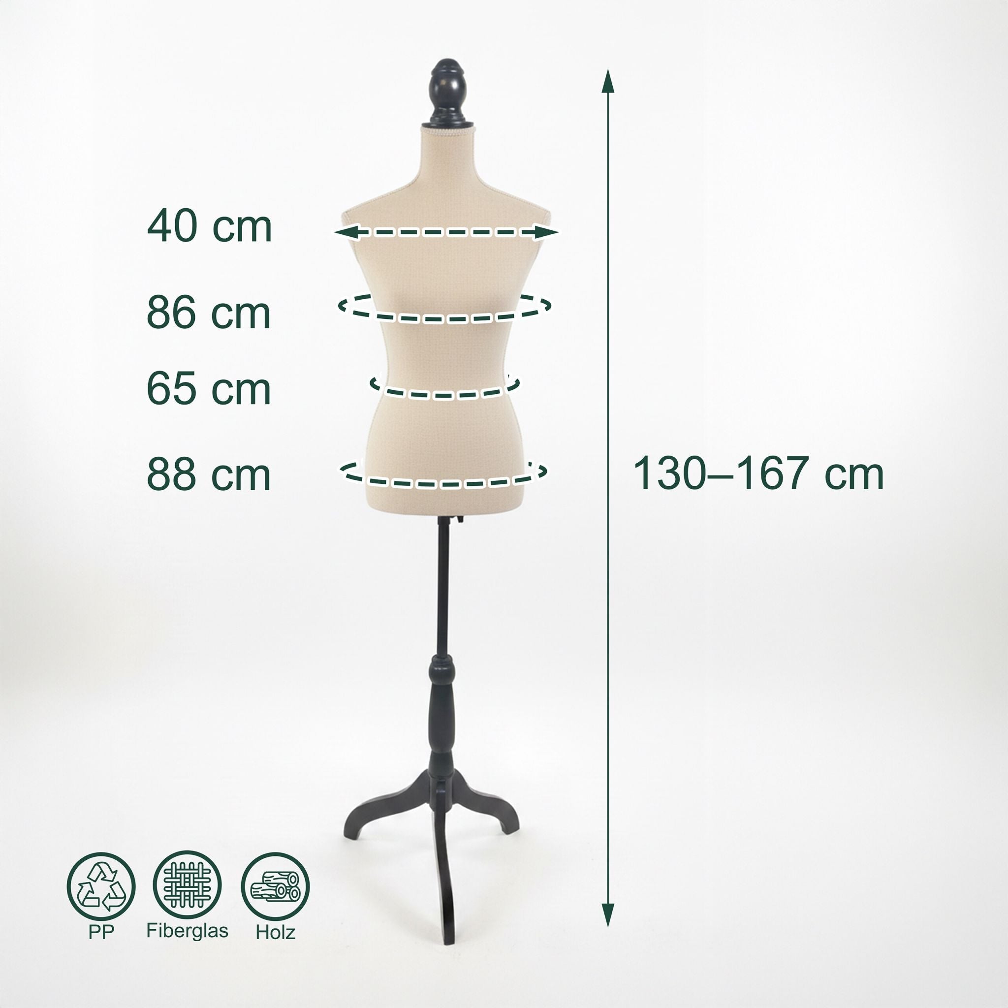 Weibliche Schneiderpuppe 36/38 Samt Beige-Schwarz von Relaxdays