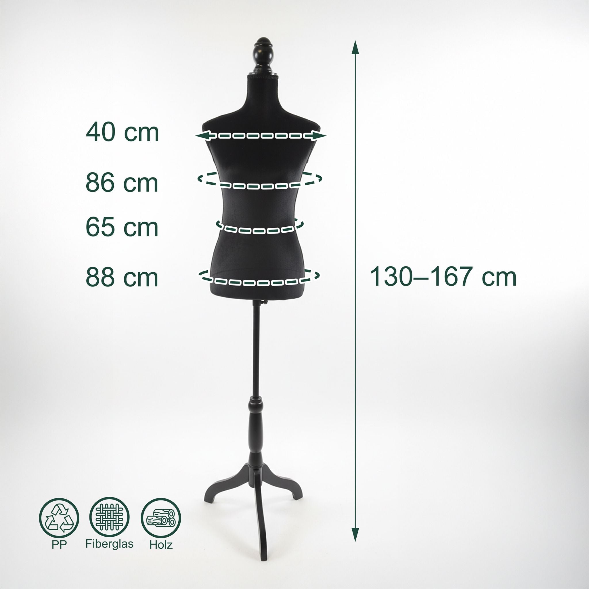 Weibliche Schneiderpuppe 36/38 Samt Schwarz von Relaxdays