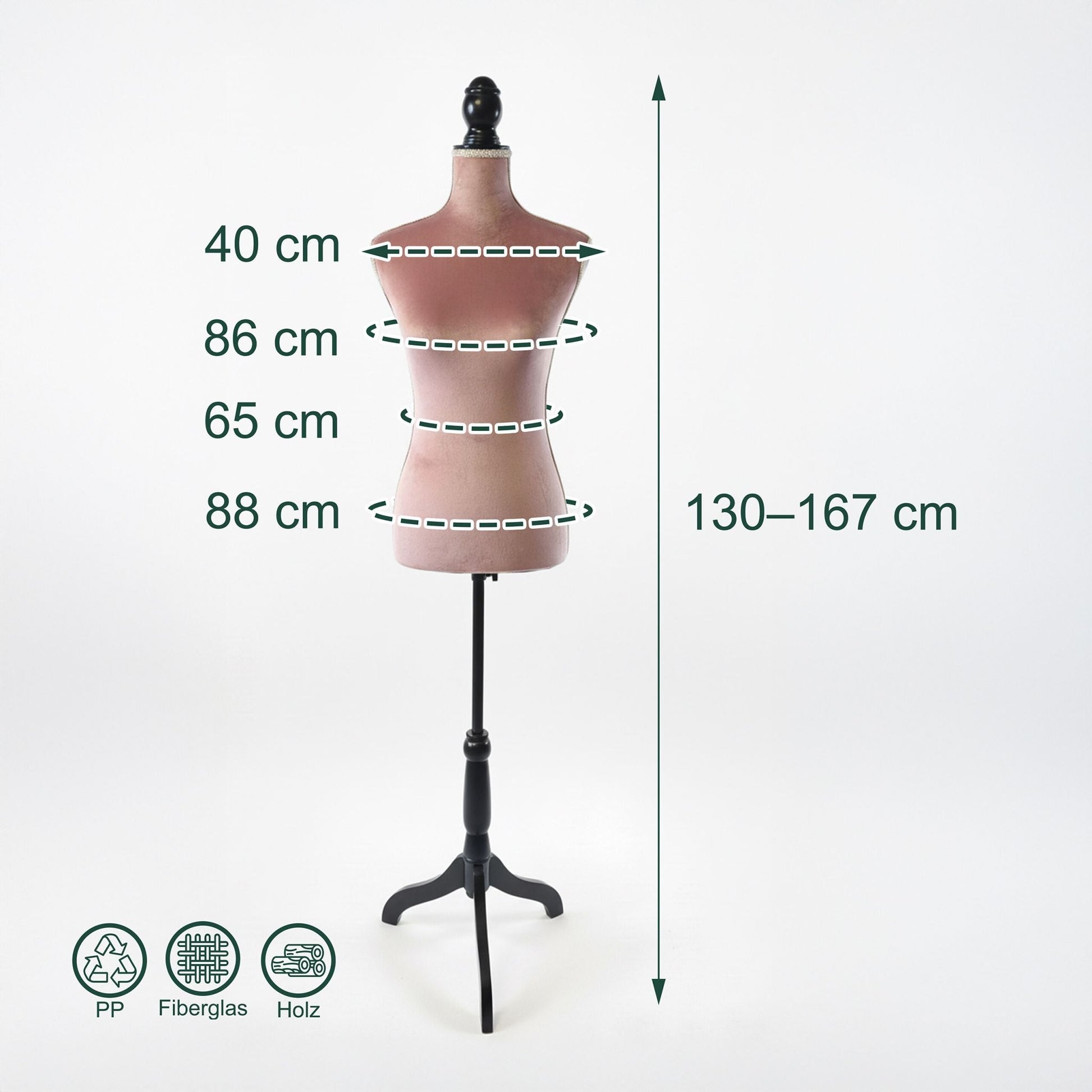 Weibliche Schneiderpuppe 36/38 Samt Rosa-Schwarz von Relaxdays