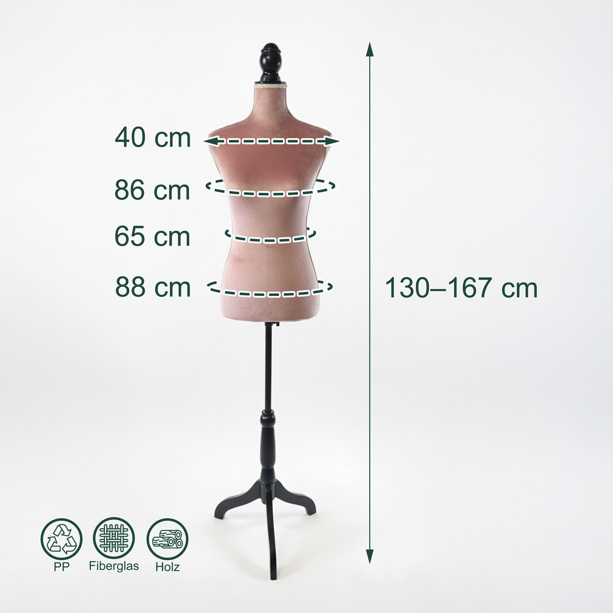 Weibliche Schneiderpuppe 36/38 Samt Rosa-Schwarz von Relaxdays