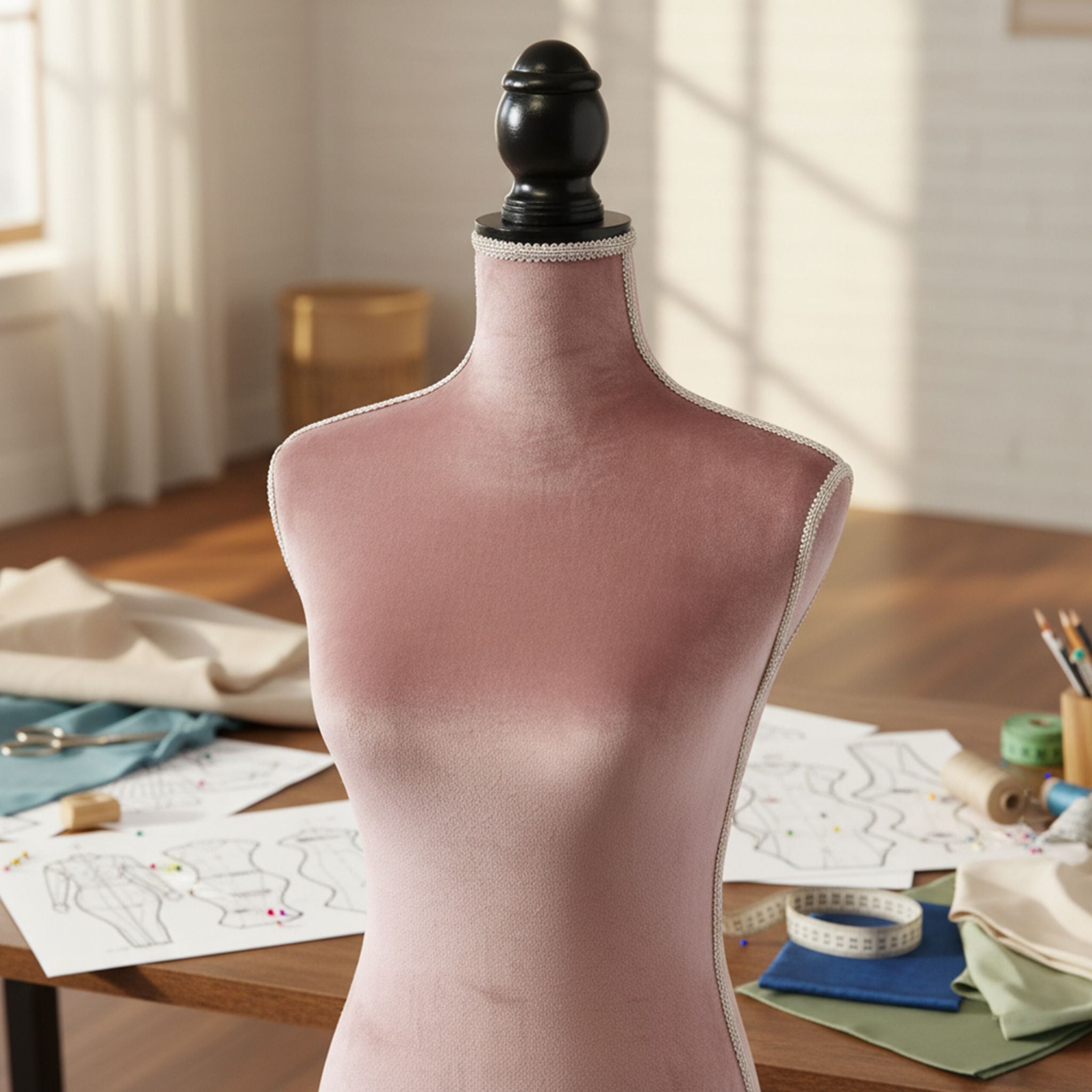 Weibliche Schneiderpuppe 36/38 Samt Rosa-Schwarz von Relaxdays