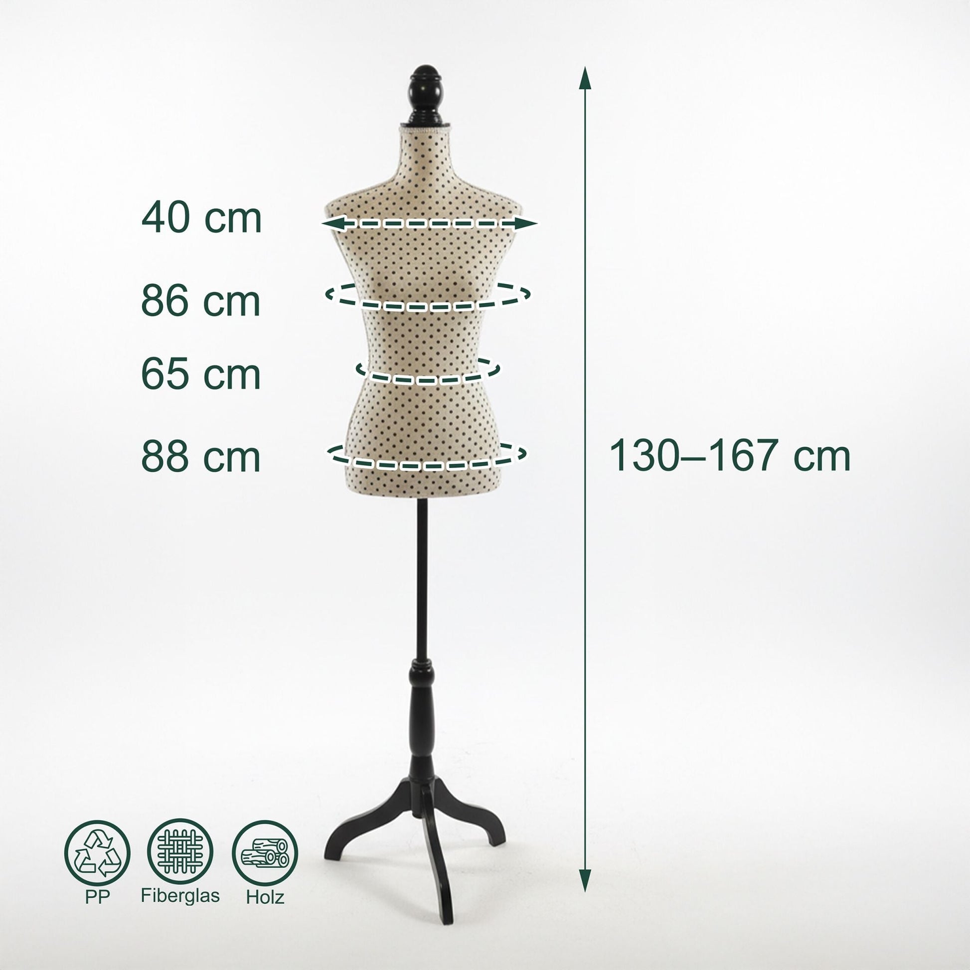 Weibliche Schneiderpuppe 36/38 Punkte Beige-Schwarz von Relaxdays
