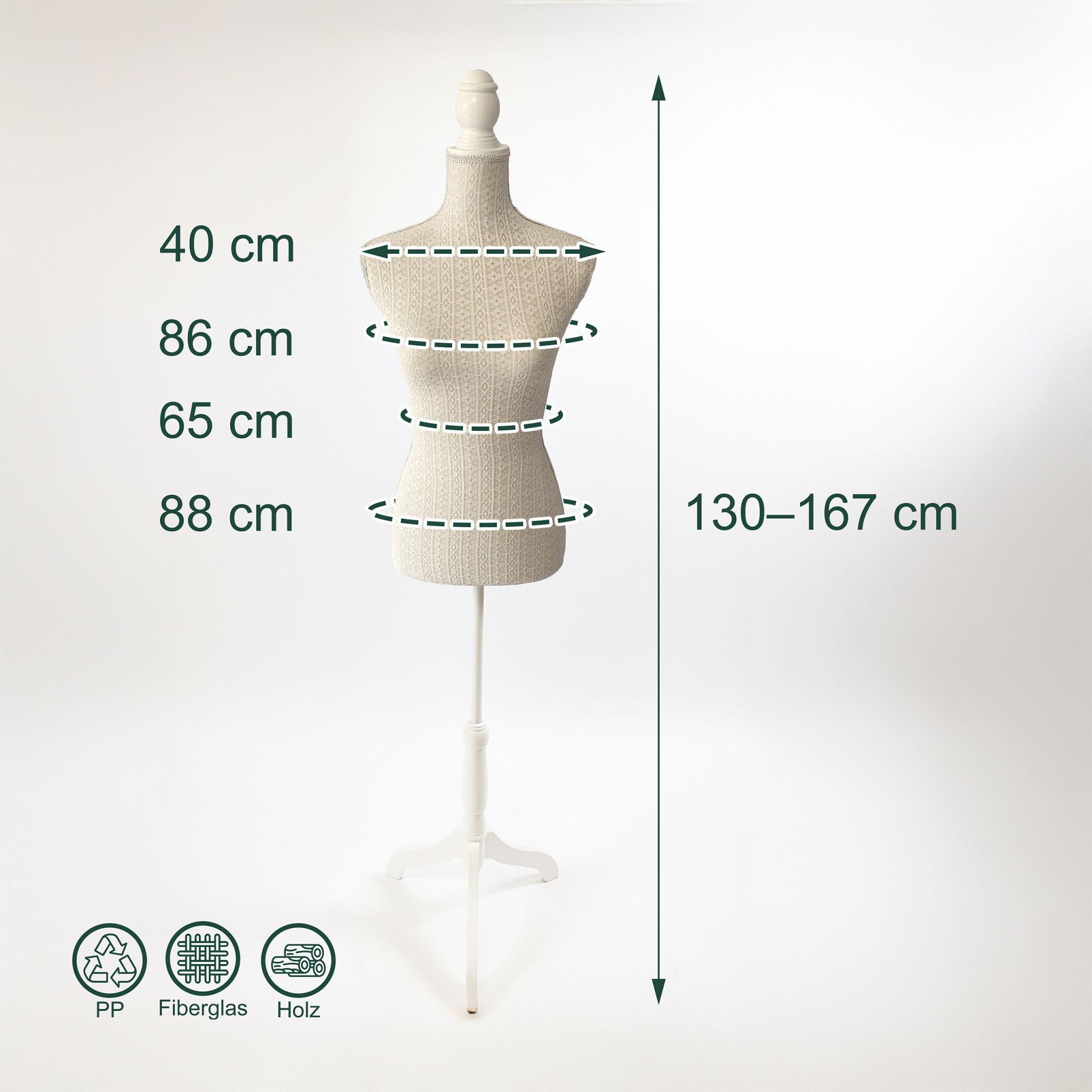 Weibliche Schneiderpuppe 36/38 Spitze Beige-Weiss von Relaxdays