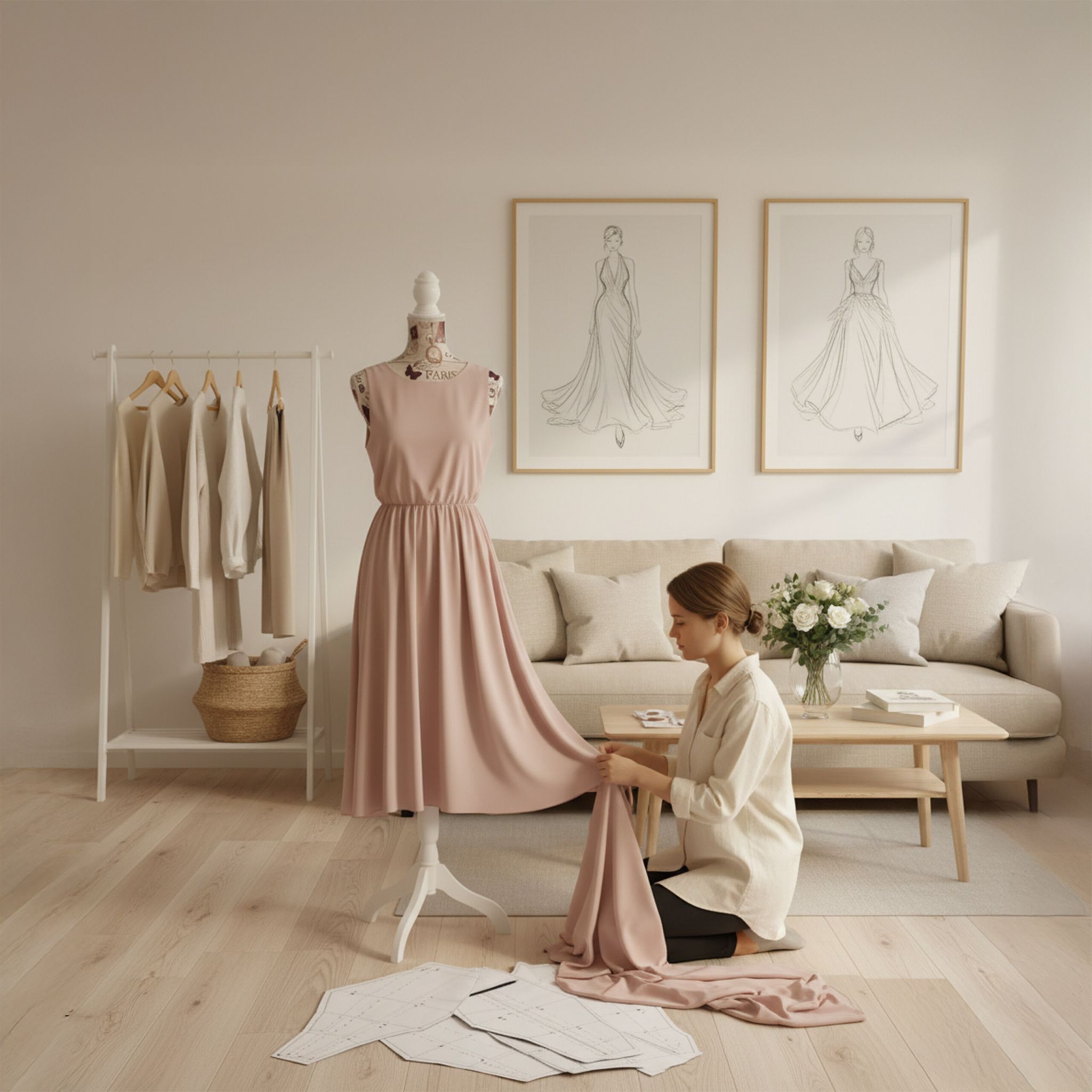 Weibliche Schneiderpuppe 36/38 Paris Beige-Weiss-Dunkelrot von Relaxdays