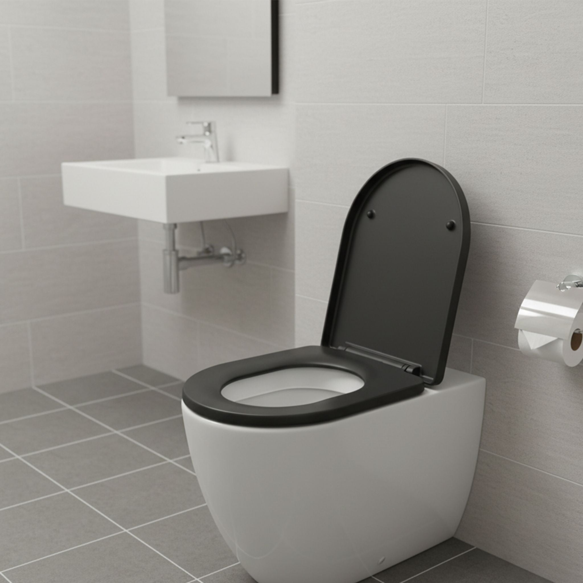 Toilettendeckel mit Absenkautomatik Anthrazit von Relaxdays