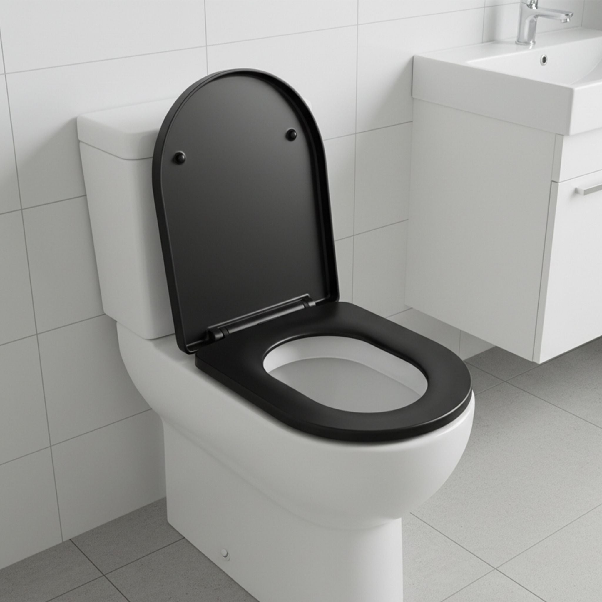 Toilettendeckel mit Absenkautomatik Schwarz von Relaxdays