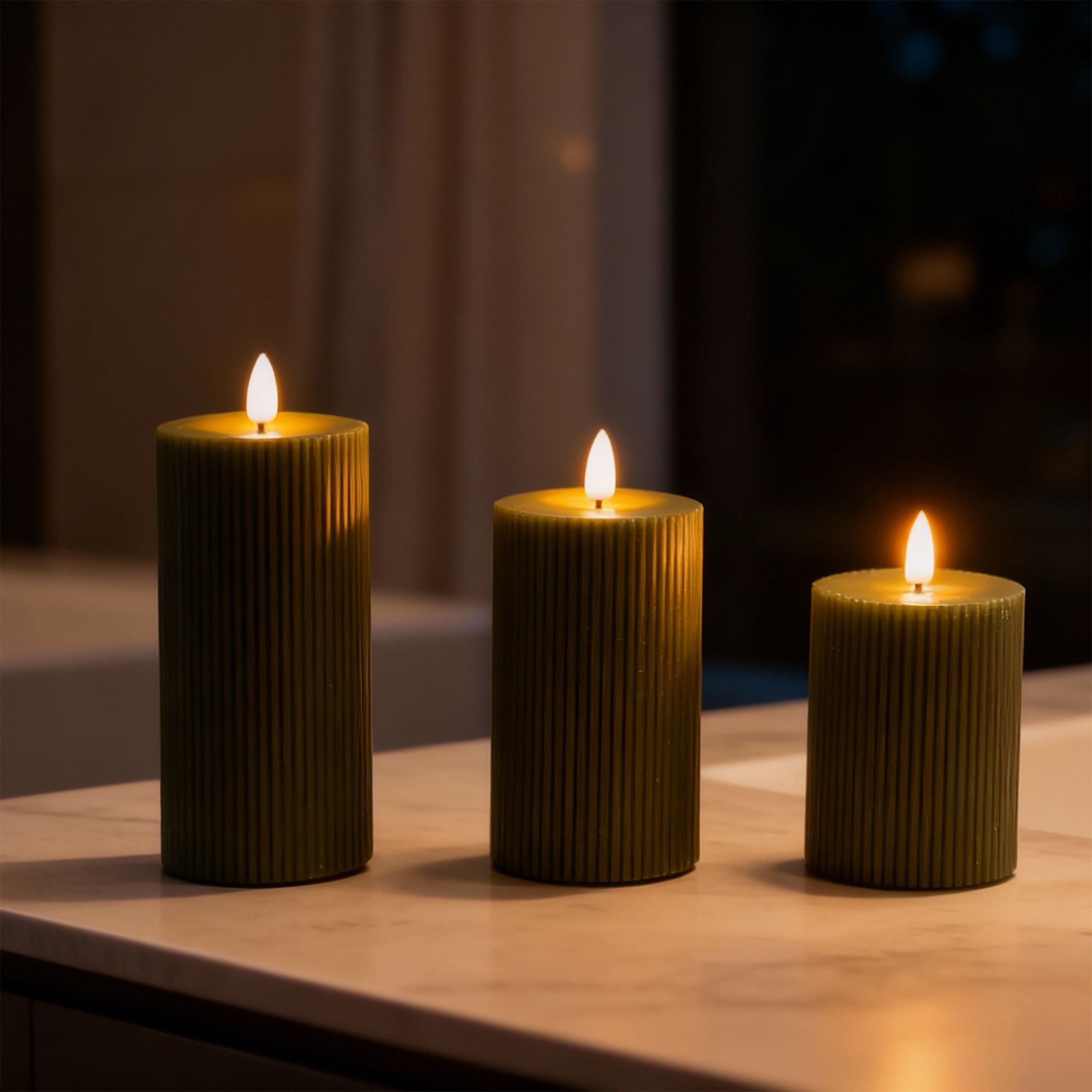 LED Kerzen 3er-Set Dunkelgrün von Relaxdays