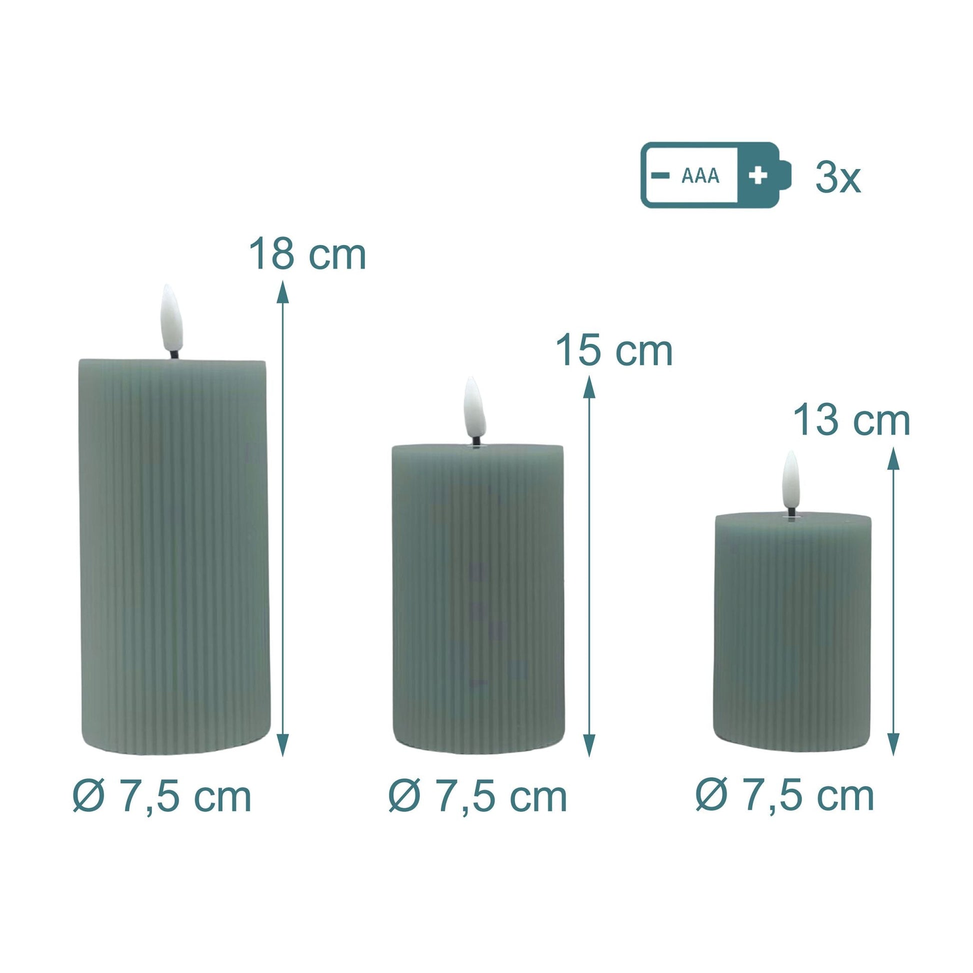 LED Kerzen 3er-Set Dunkelgrün von Relaxdays