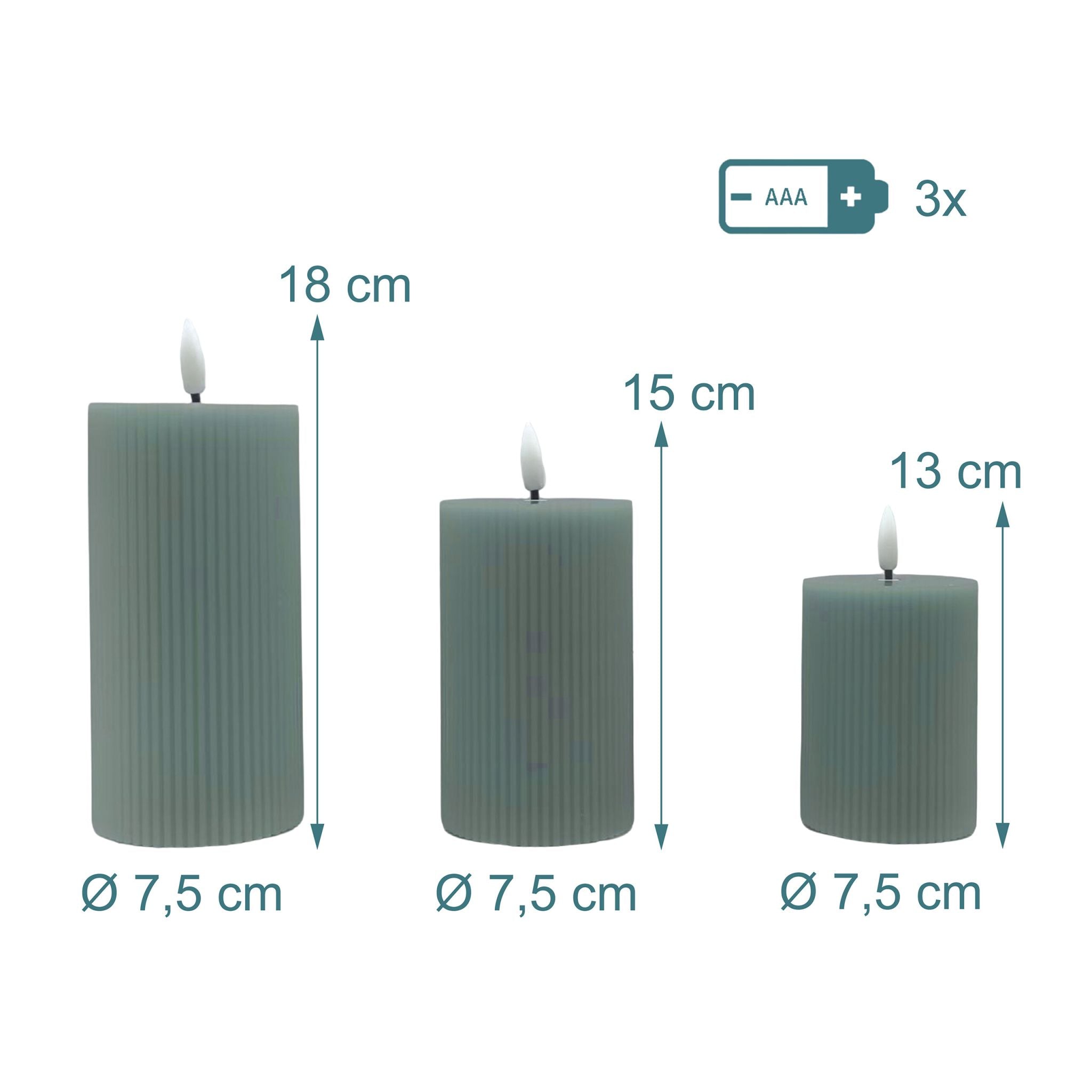 LED Kerzen 3er-Set Dunkelgrün von Relaxdays