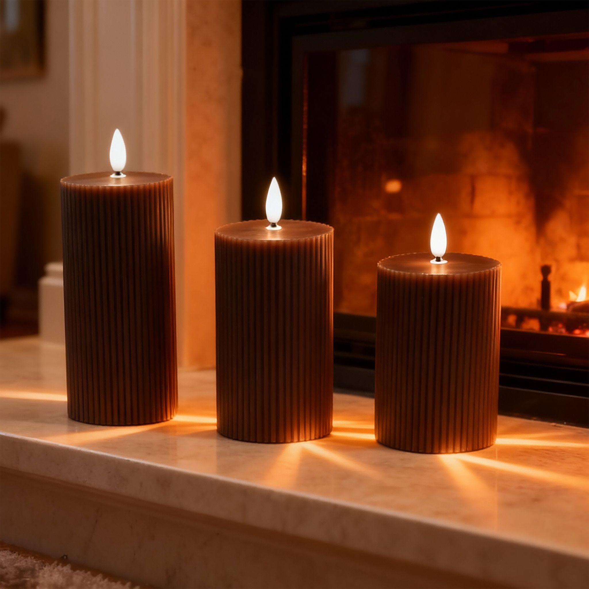 LED Kerzen 3er-Set Braun von Relaxdays