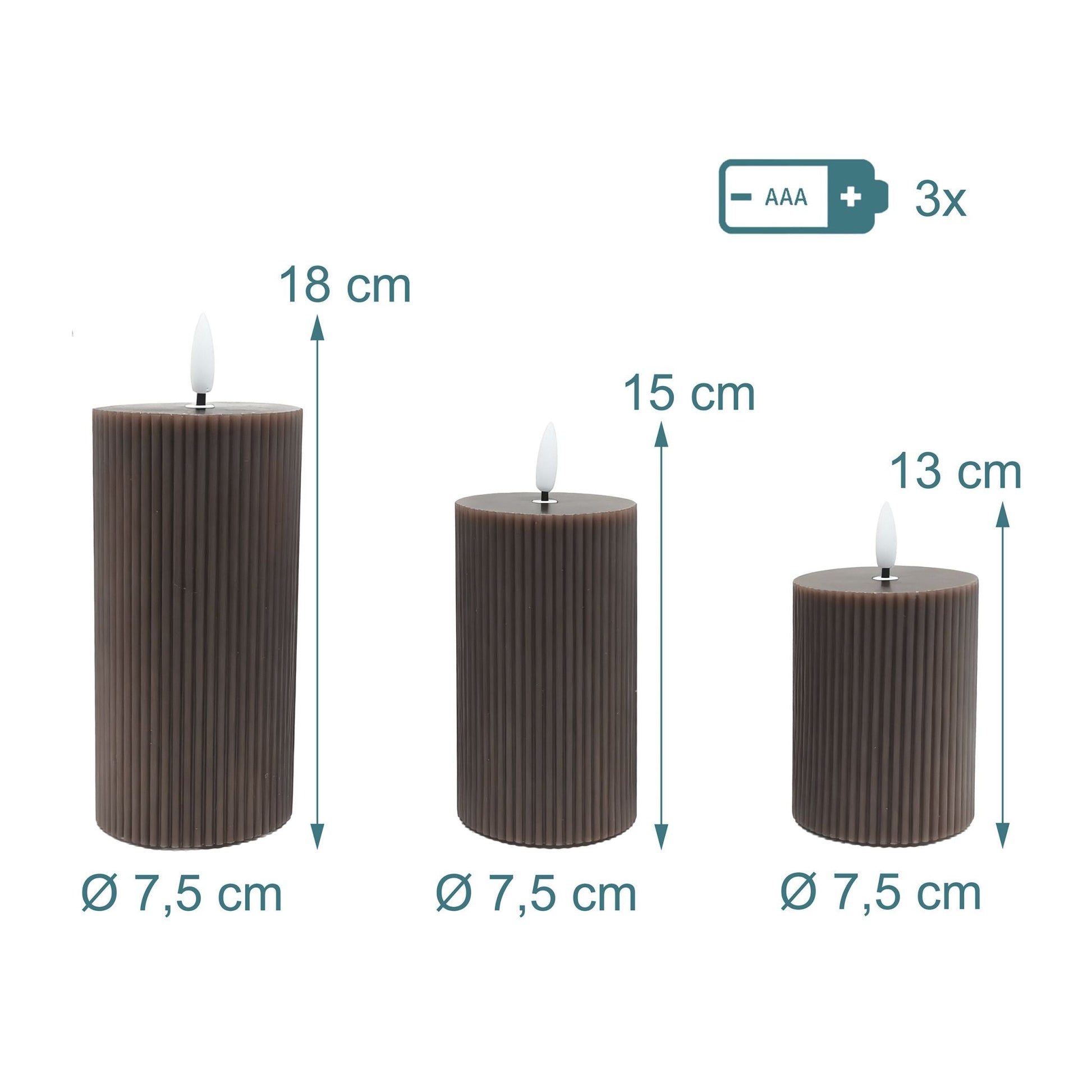 LED Kerzen 3er-Set Braun von Relaxdays