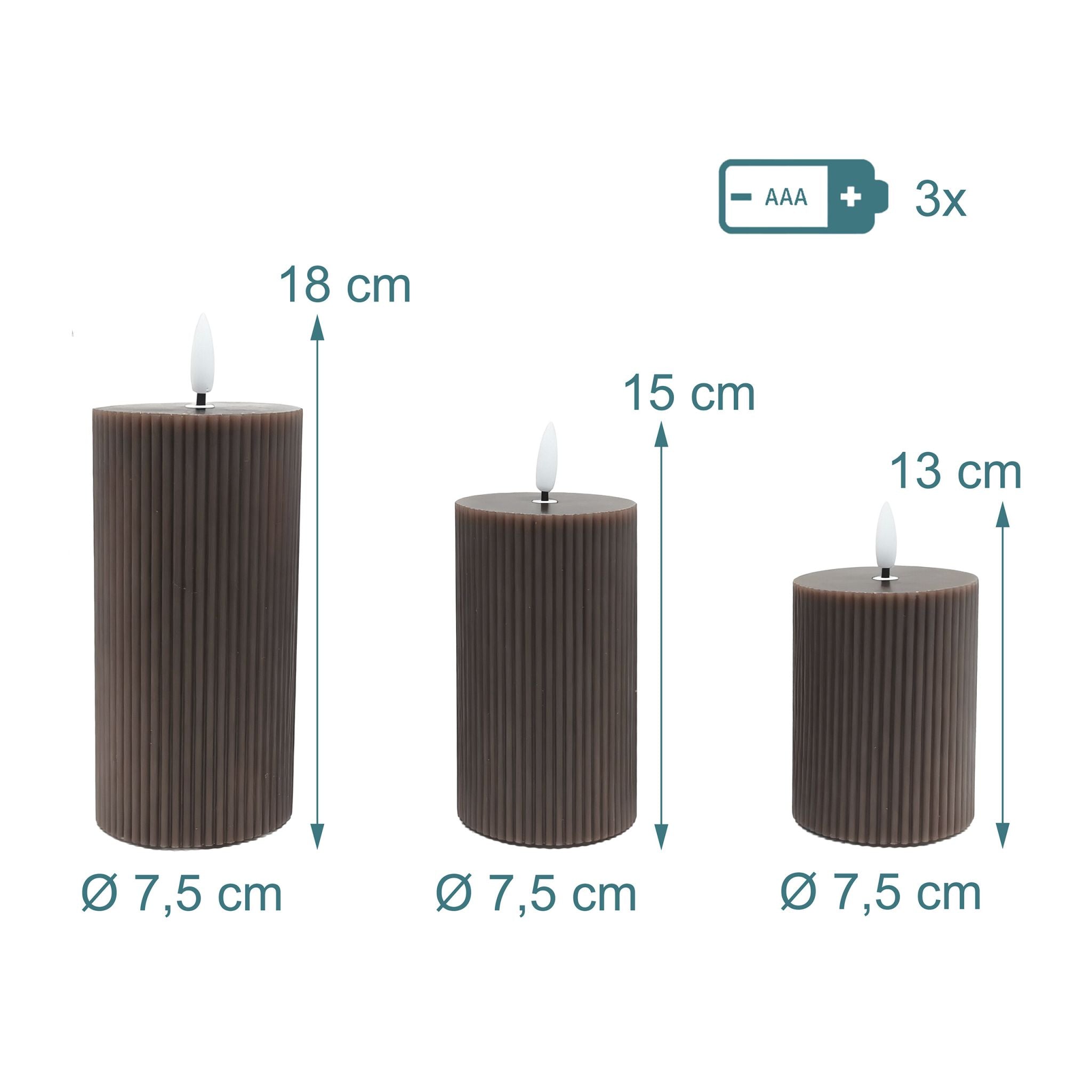 LED Kerzen 3er-Set Braun von Relaxdays