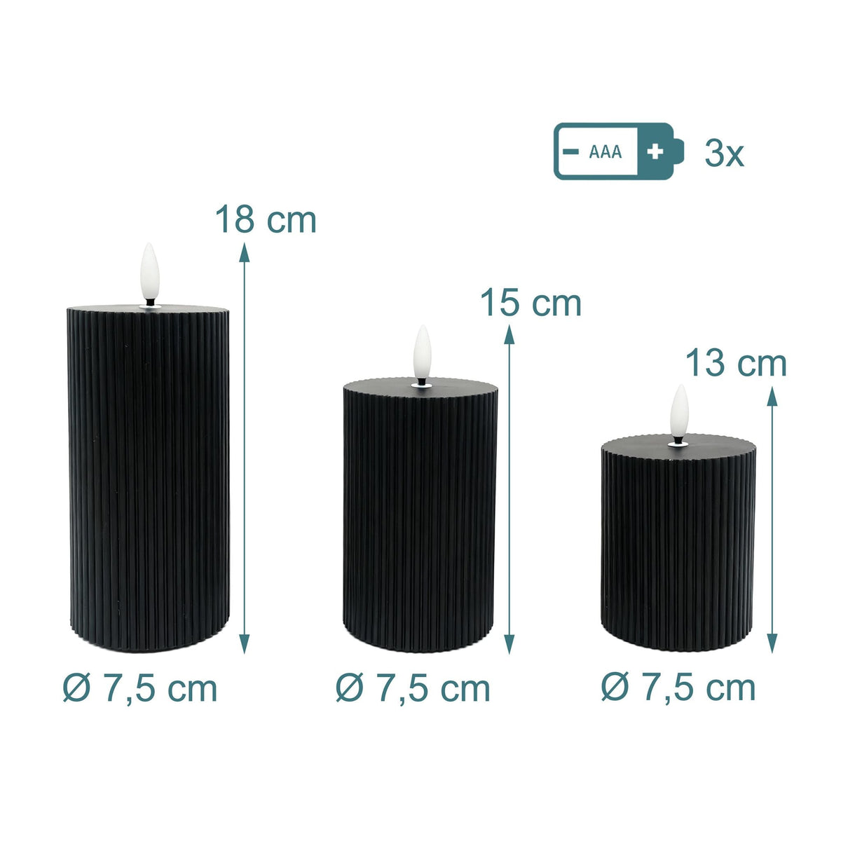 LED Kerzen 3er-Set Schwarz von Relaxdays