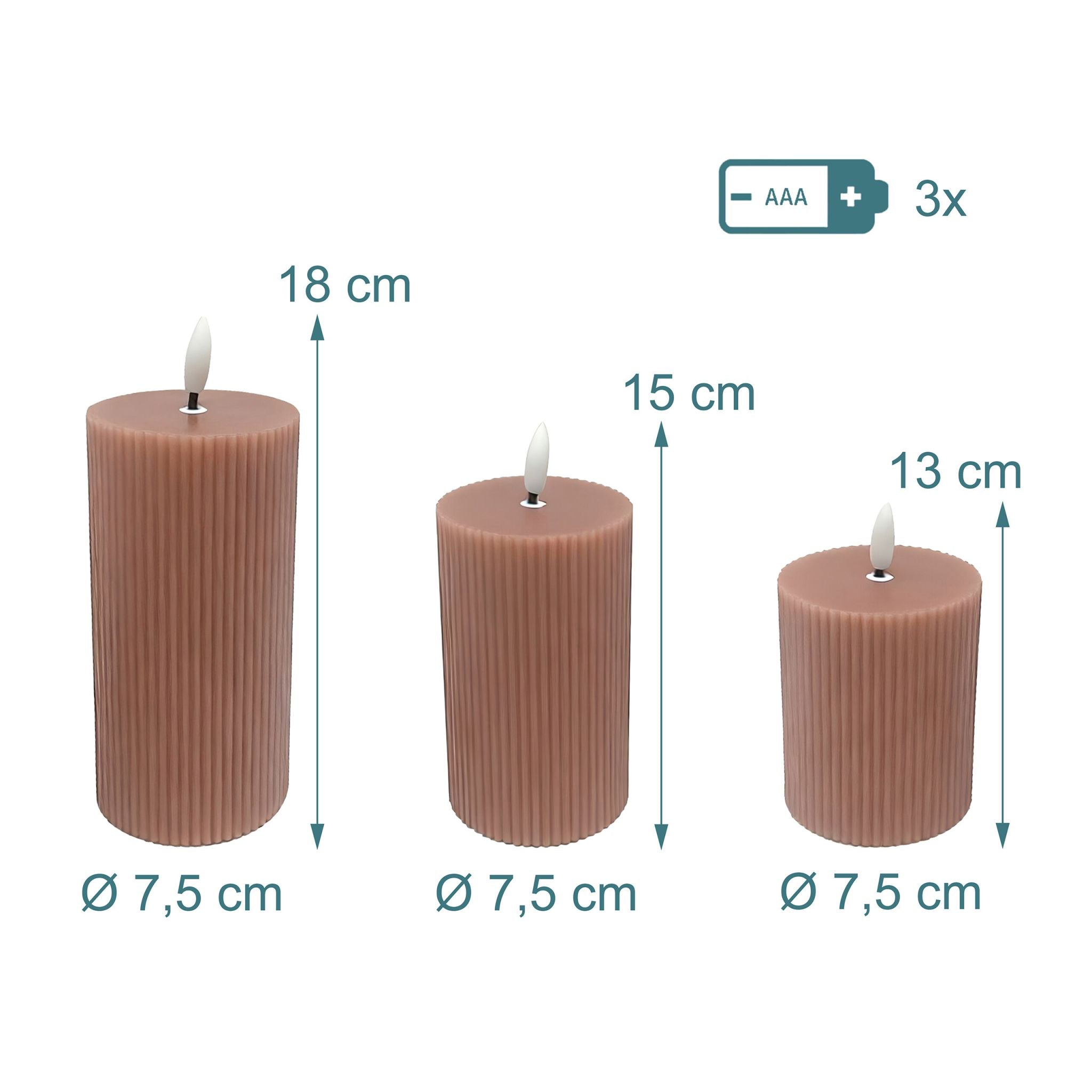 LED Kerzen 3er-Set Rosa von Relaxdays
