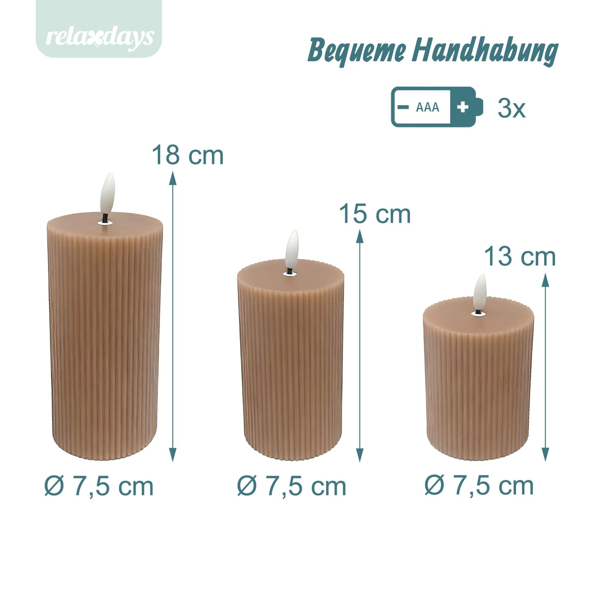 LED Kerzen 3er-Set Hellbraun von Relaxdays