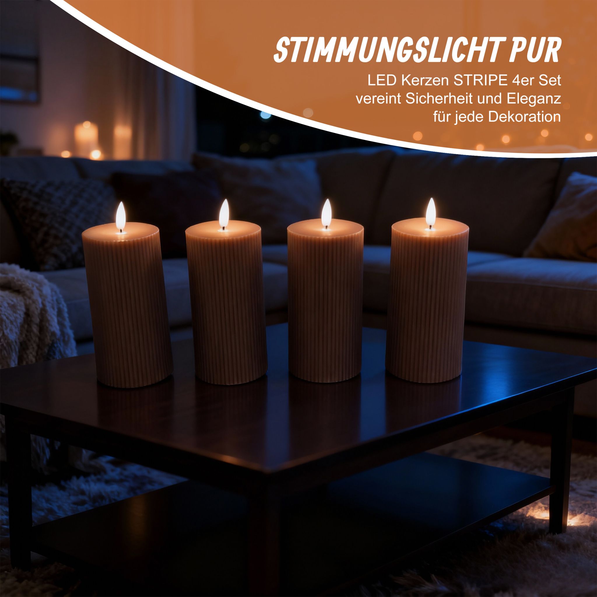 LED Kerzen 4er-Set 18cm Braun von Relaxdays