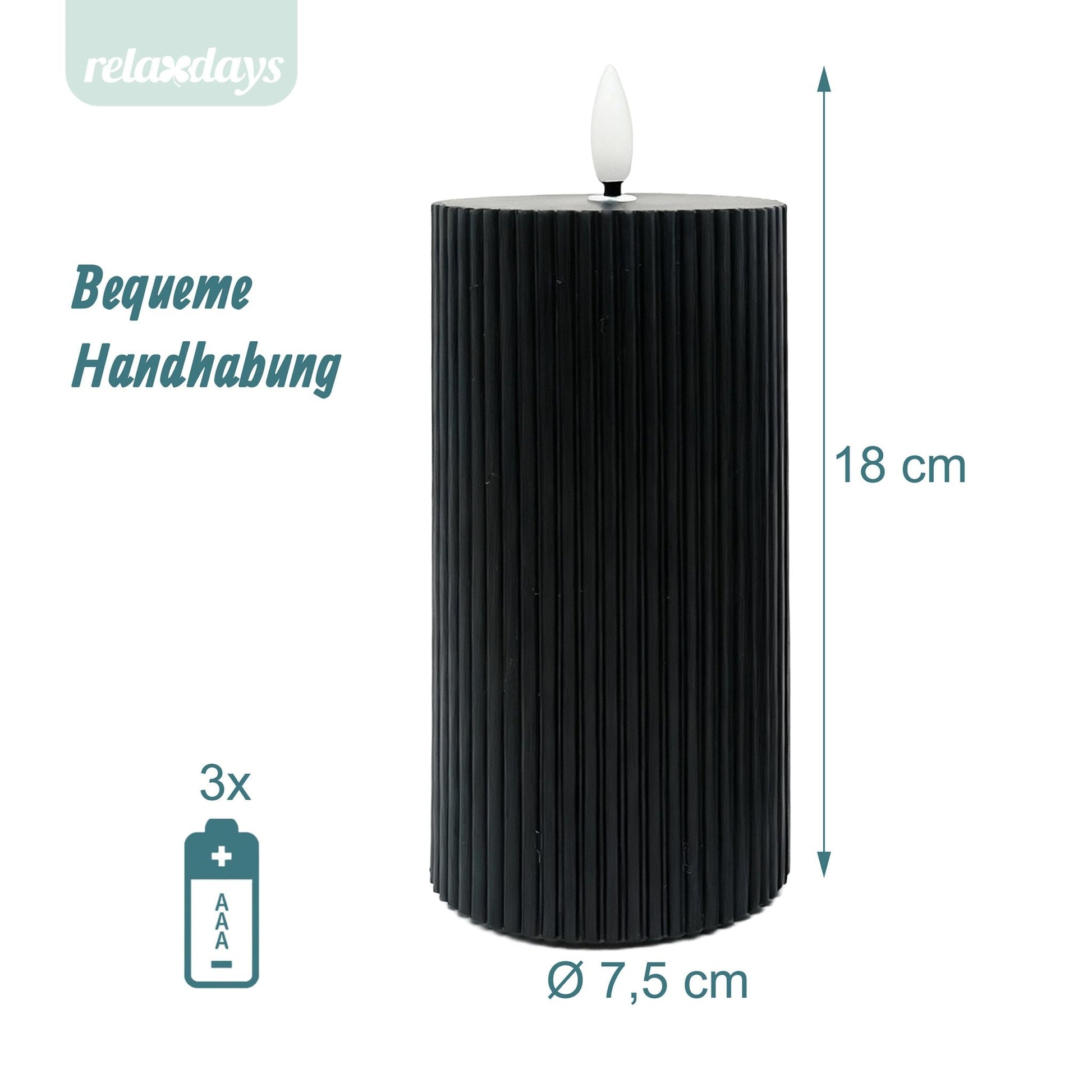 LED Kerzen 4er-Set 18cm Schwarz von Relaxdays