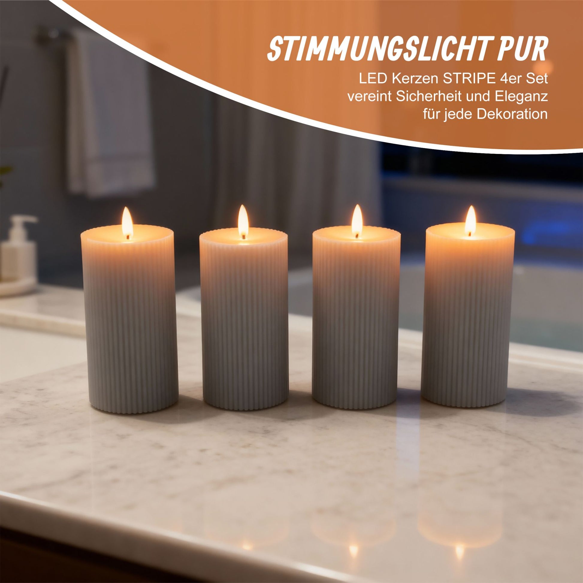 LED Kerzen 4er-Set 18cm Grau von Relaxdays