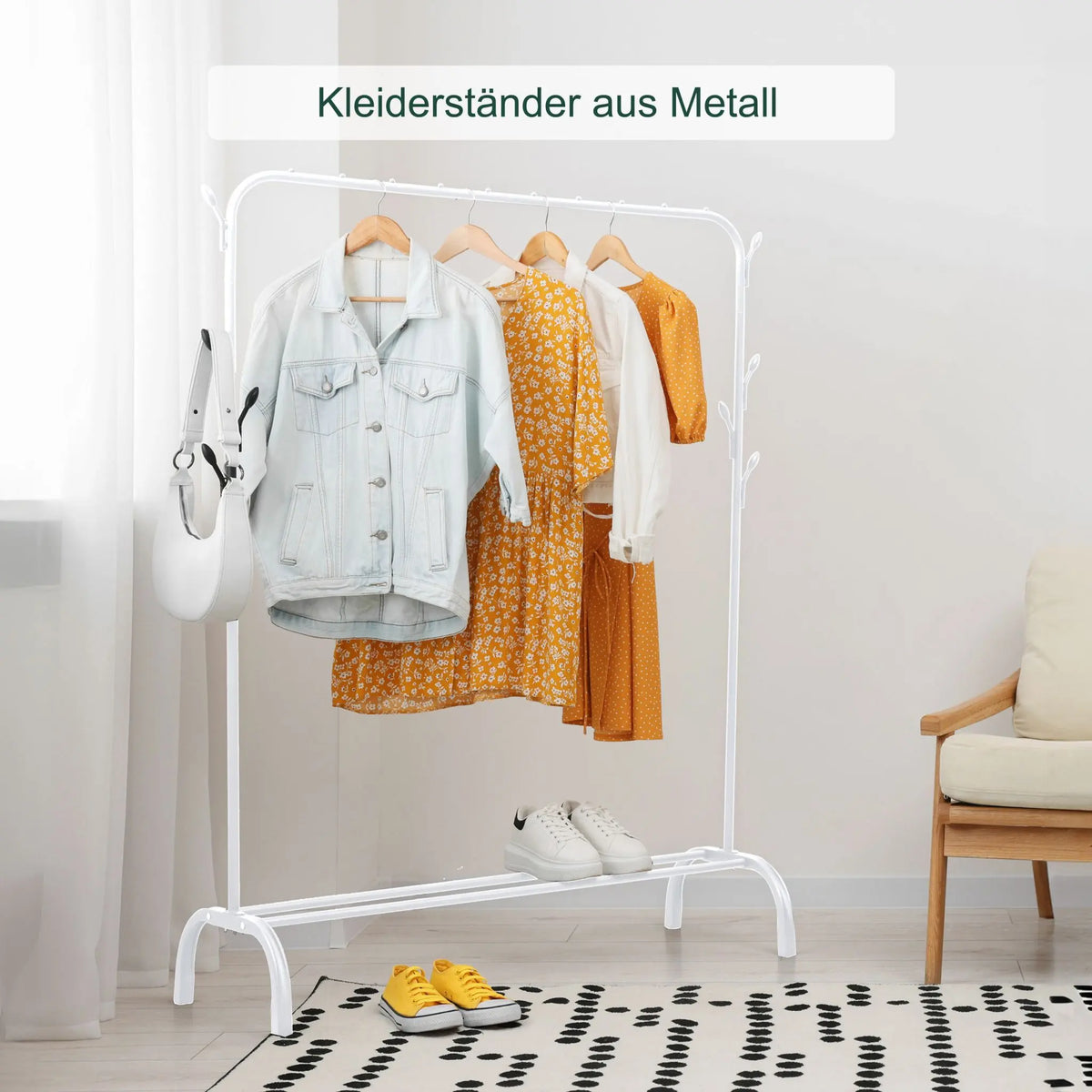 Kleiderständer mit Ablage und Haken Weiss von Relaxdays