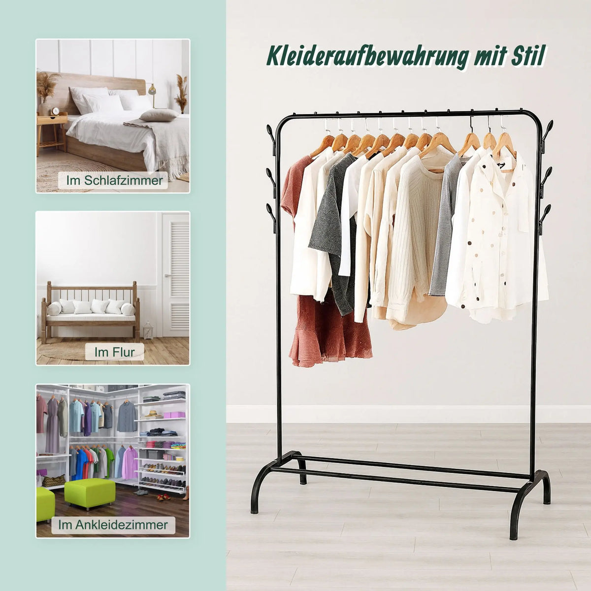 Kleiderständer mit Ablage und Haken Weiss von Relaxdays