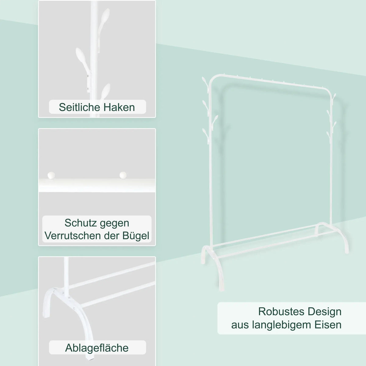 Kleiderständer mit Ablage und Haken Weiss von Relaxdays