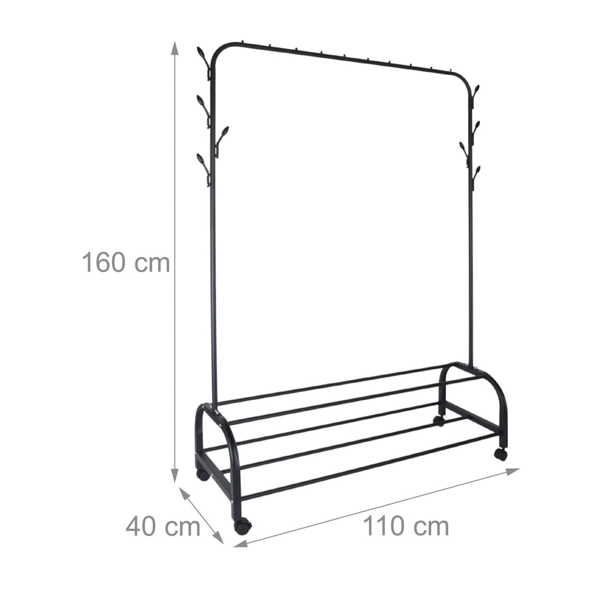 Kleiderständer rollbar mit 2 Ablagen Schwarz von Relaxdays