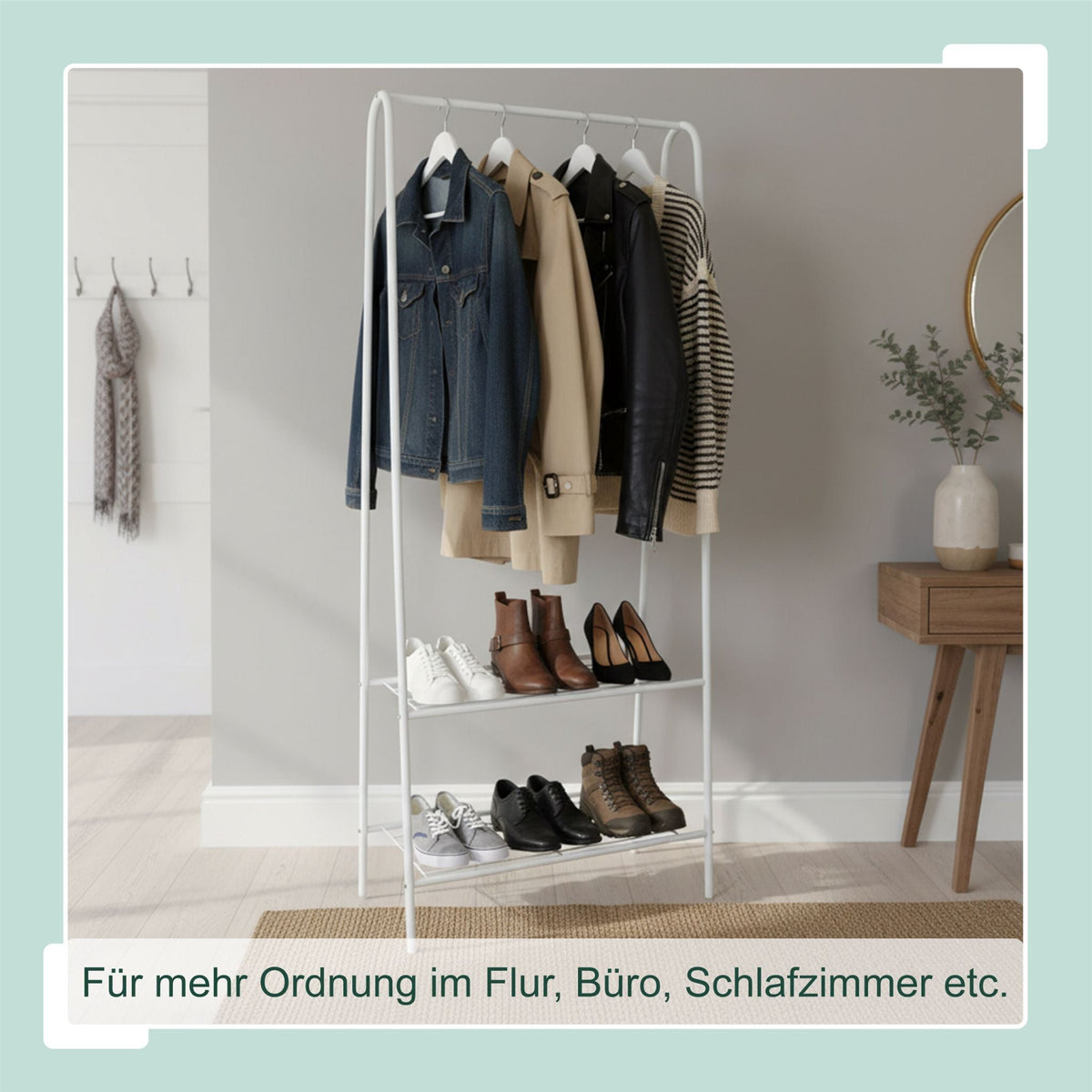 Kleiderständer schmal mit 2 Ablagen Weiss von Relaxdays